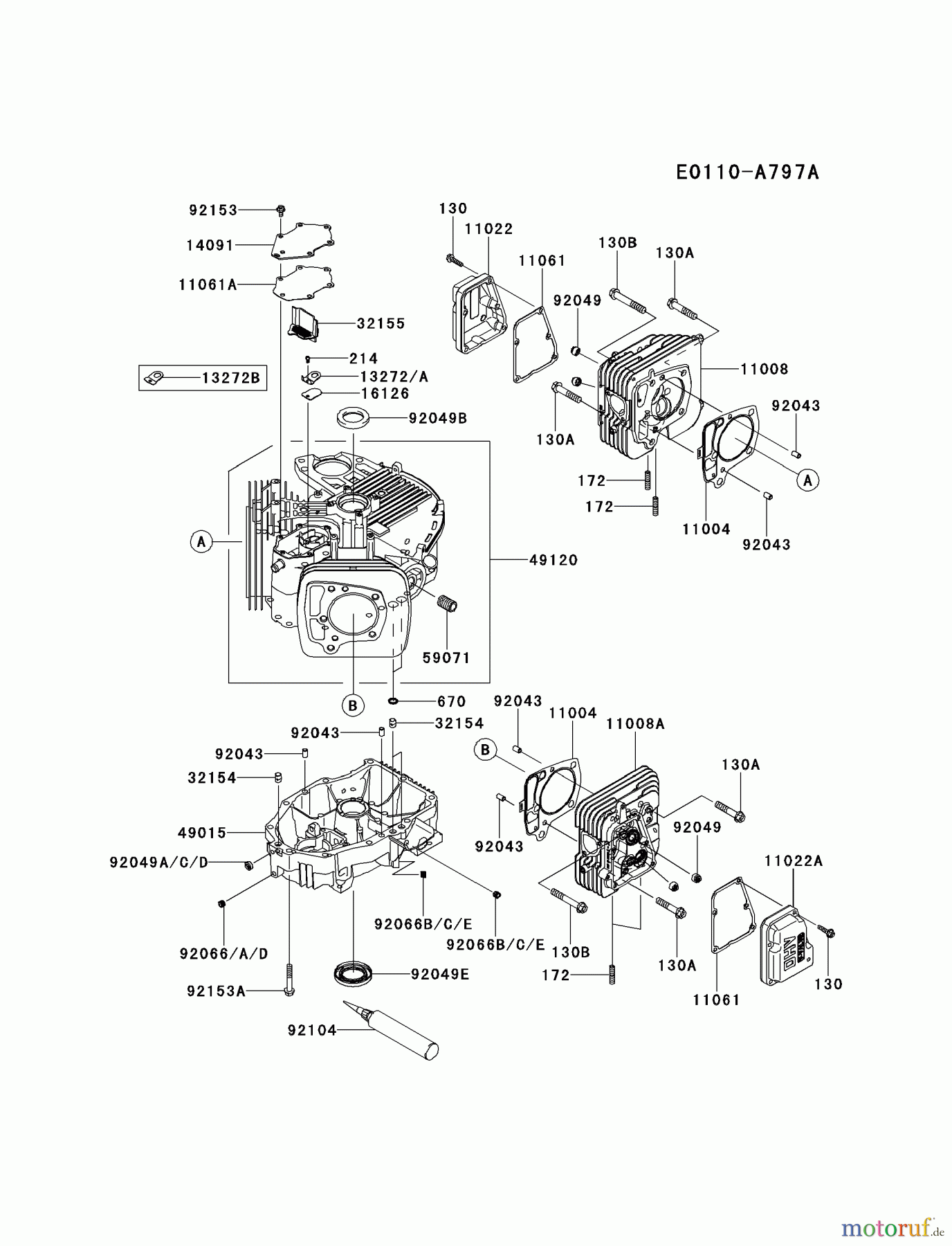  Kawasaki Motoren Motoren Vertikal FH641V - DS25 bis FS481V - BS13 FR730V-BS12 - Kawasaki FR730V 4-Stroke Engine CYLINDER/CRANKCASE