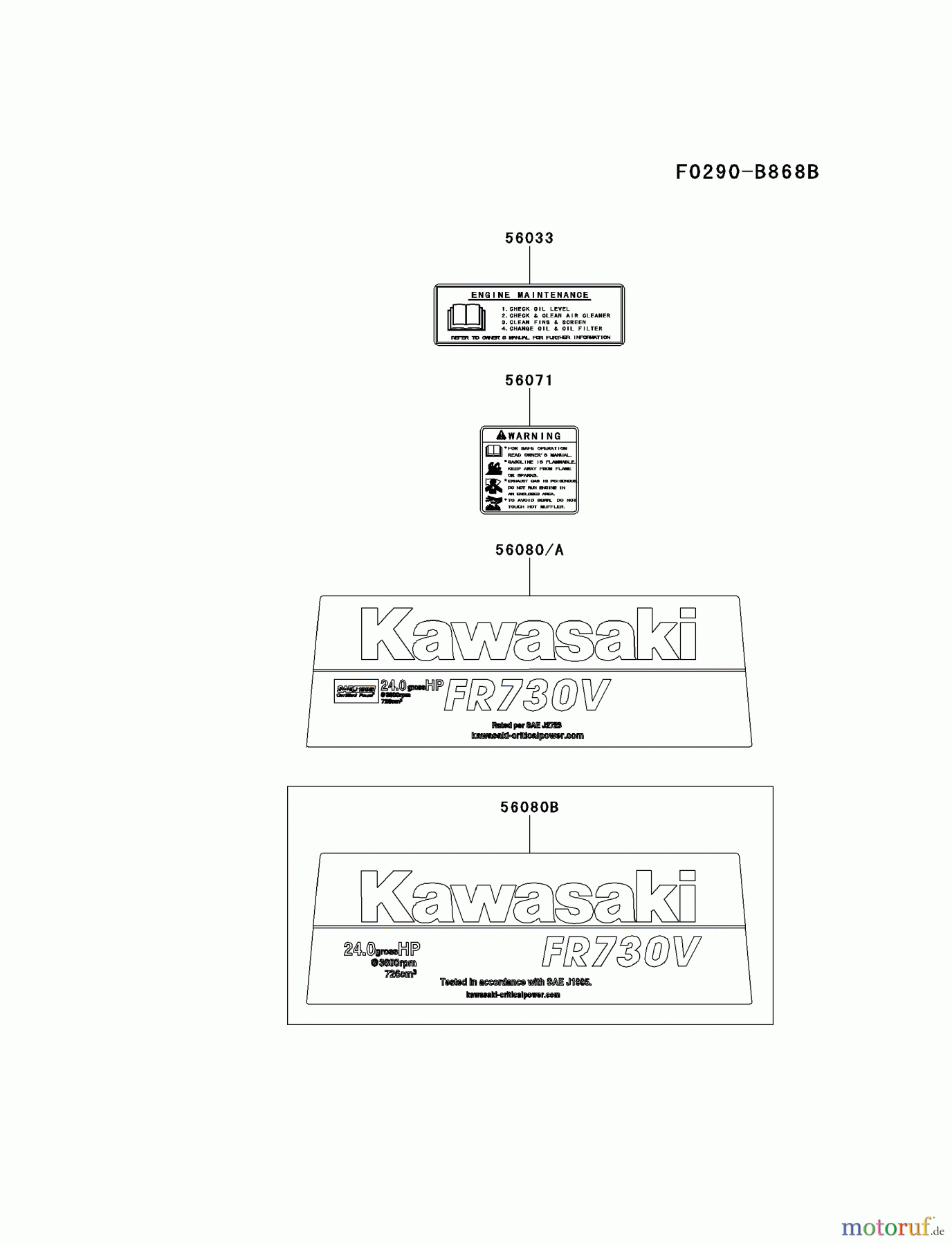  Kawasaki Motoren Motoren Vertikal FH641V - DS25 bis FS481V - BS13 FR730V-AS14 - Kawasaki FR730V 4-Stroke Engine LABEL