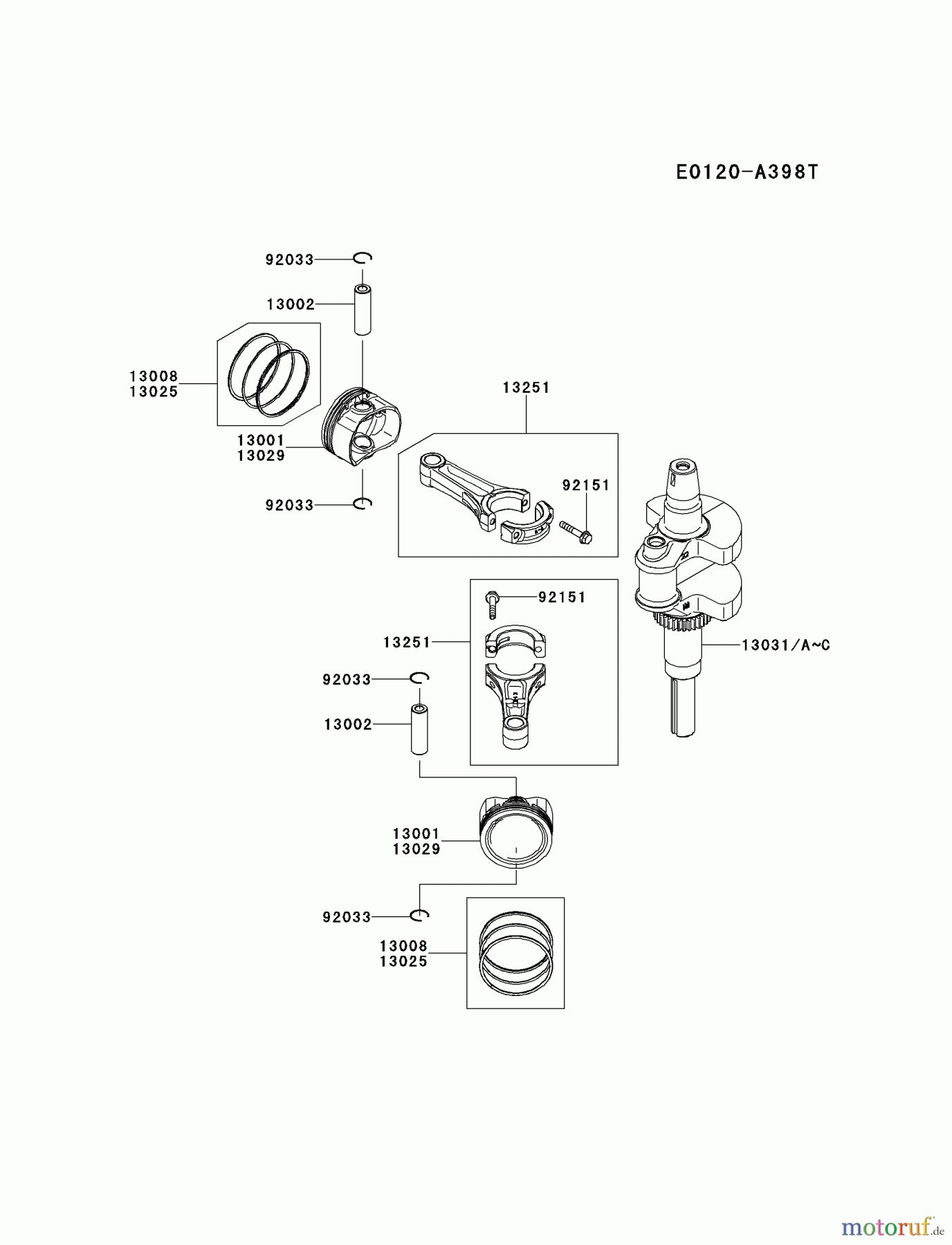  Kawasaki Motoren Motoren Vertikal FH641V - DS25 bis FS481V - BS13 FR691V-DS12 - Kawasaki FR691V 4-Stroke Engine PISTON/CRANKSHAFT