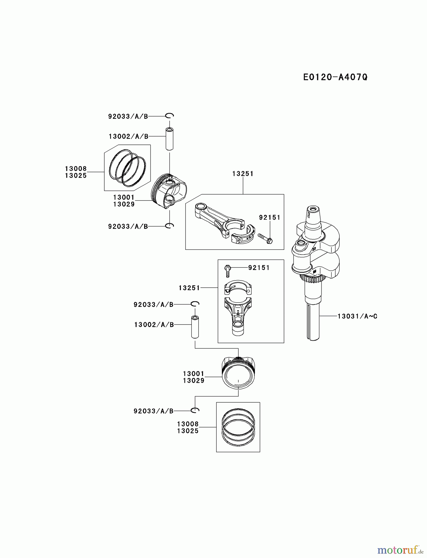  Kawasaki Motoren Motoren Vertikal FH641V - DS25 bis FS481V - BS13 FR691V-CS06 - Kawasaki FR691V 4-Stroke Engine PISTON/CRANKSHAFT