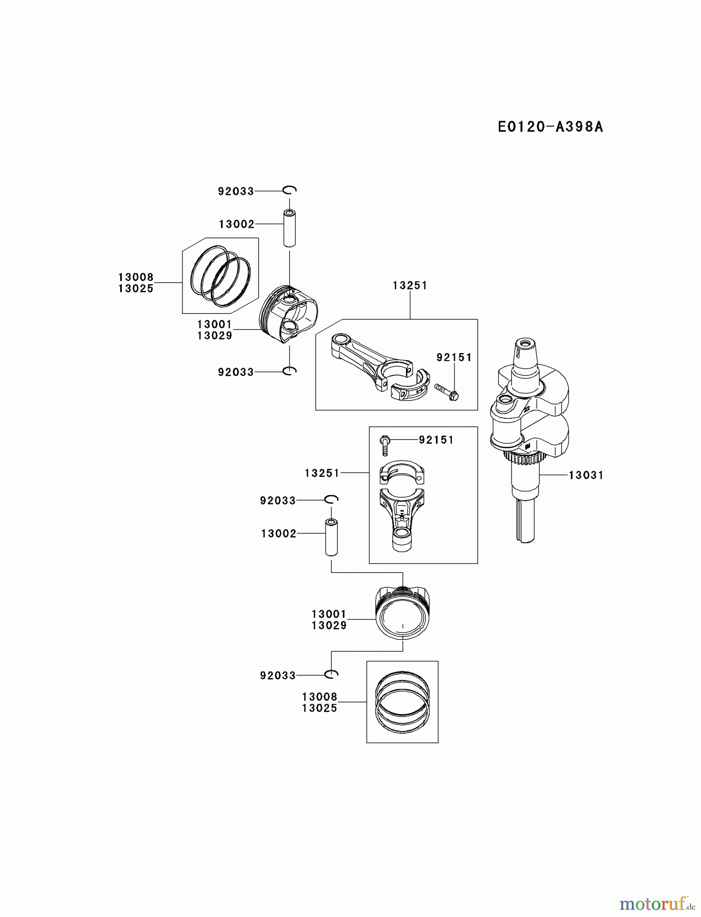  Kawasaki Motoren Motoren Vertikal FH641V - DS25 bis FS481V - BS13 FR691V-AS25 - Kawasaki FR691V 4-Stroke Engine PISTON/CRANKSHAFT