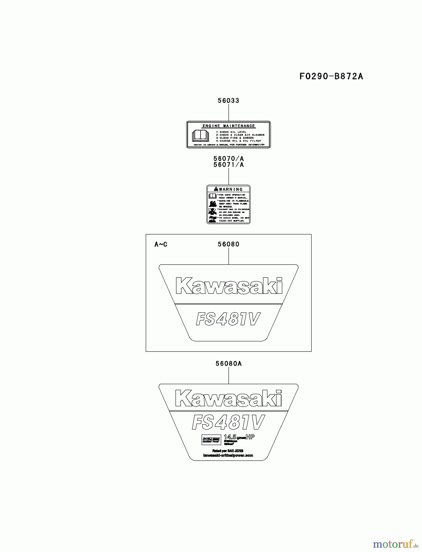  Kawasaki Motoren Motoren Vertikal FH641V - DS25 bis FS481V - BS13 FS481V-AS19 - Kawasaki FS481V 4-Stroke Engine LABEL