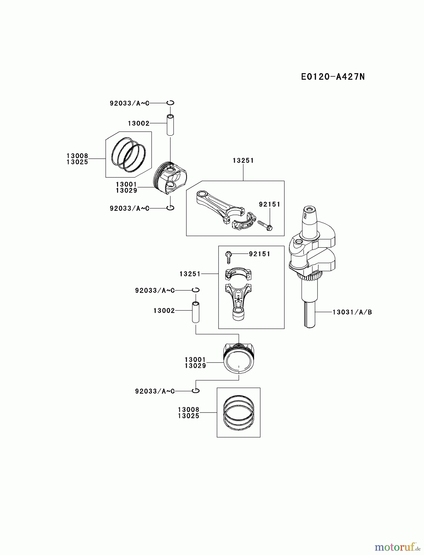  Kawasaki Motoren Motoren Vertikal FH641V - DS25 bis FS481V - BS13 FS481V-AS22 - Kawasaki FS481V 4-Stroke Engine PISTON/CRANKSHAFT