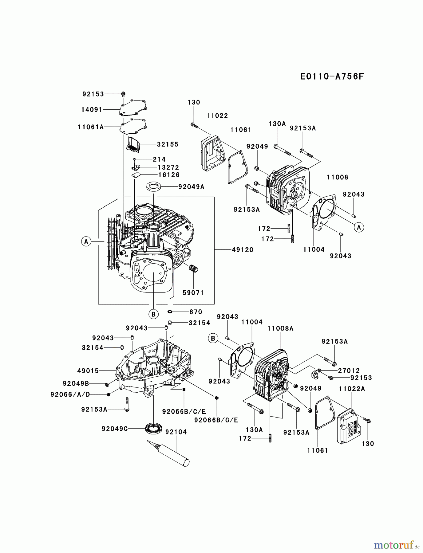  Kawasaki Motoren Motoren Vertikal FH641V - DS25 bis FS481V - BS13 FS481V-AS25 - Kawasaki FS481V 4-Stroke Engine CYLINDER/CRANKCASE