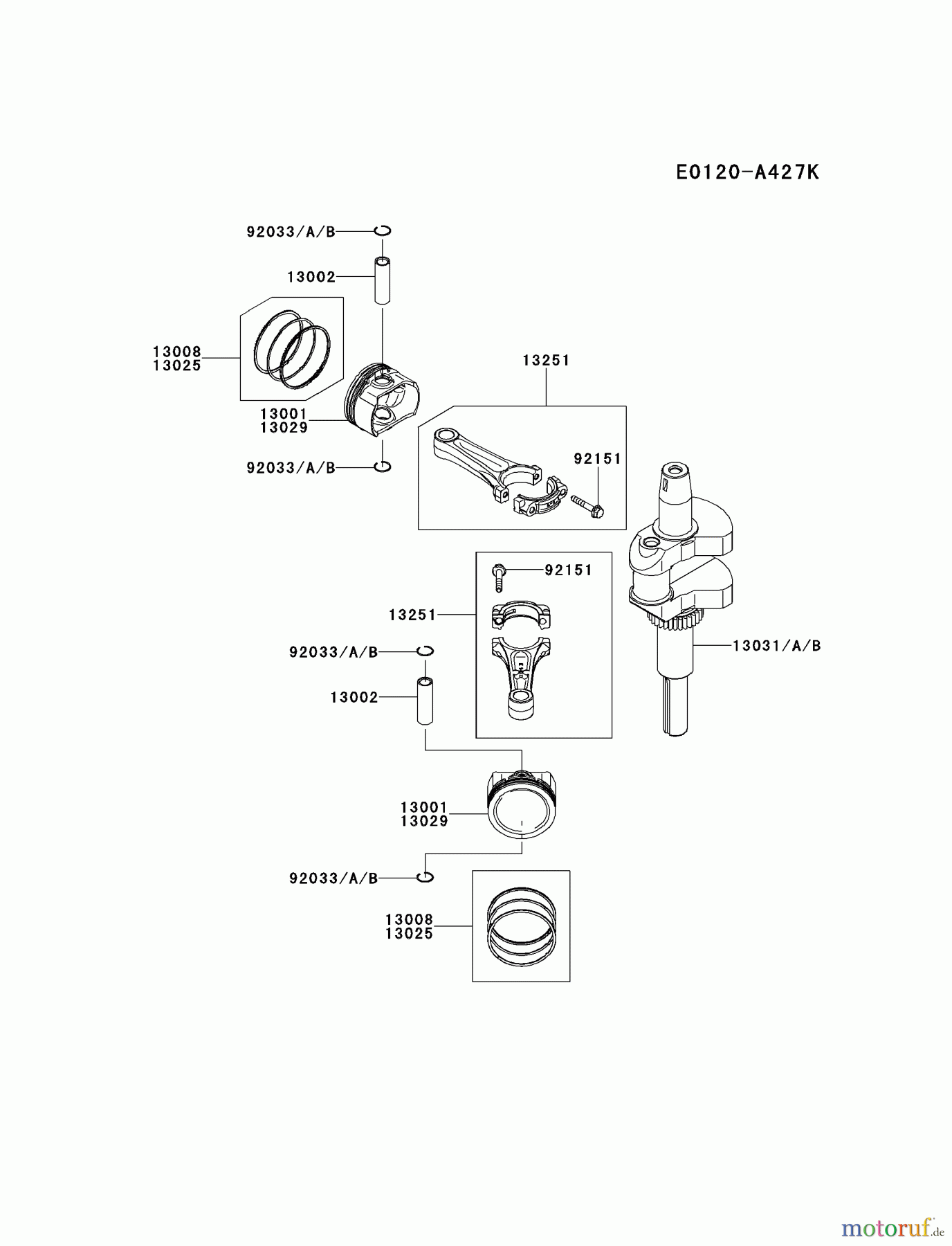  Kawasaki Motoren Motoren Vertikal FH641V - DS25 bis FS481V - BS13 FS481V-AS21 - Kawasaki FS481V 4-Stroke Engine PISTON/CRANKSHAFT