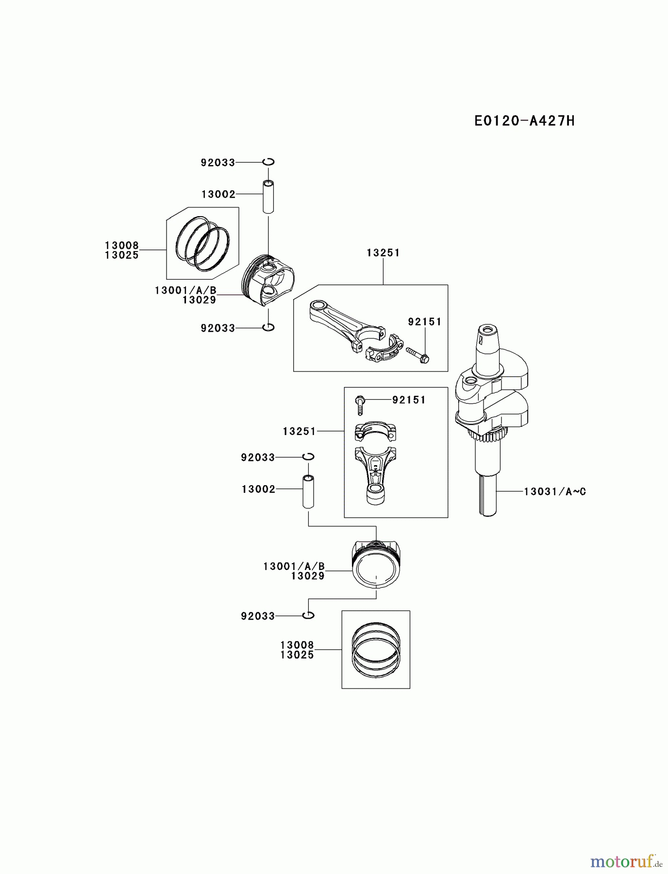  Kawasaki Motoren Motoren Vertikal FH641V - DS25 bis FS481V - BS13 FS481V-AS05 - Kawasaki FS481V 4-Stroke Engine PISTON/CRANKSHAFT