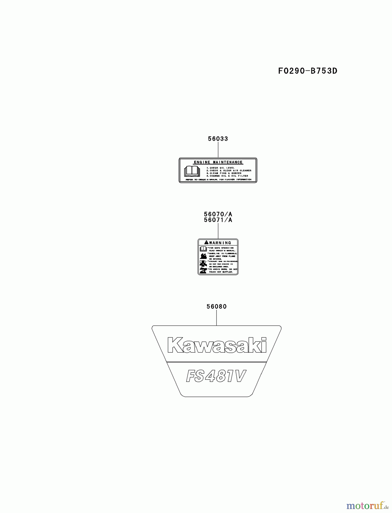  Kawasaki Motoren Motoren Vertikal FH641V - DS25 bis FS481V - BS13 FS481V-AS04 - Kawasaki FS481V 4-Stroke Engine LABEL