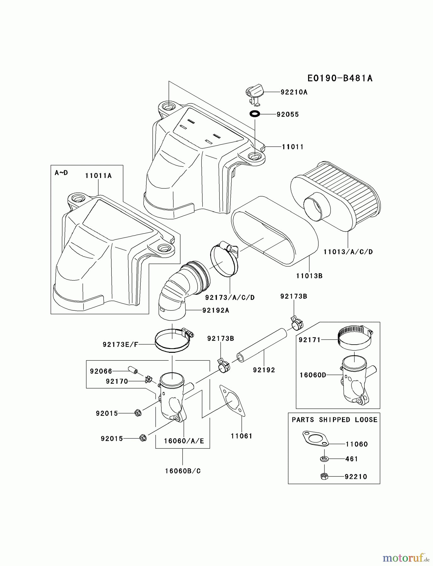  Kawasaki Motoren Motoren Vertikal FH641V - DS25 bis FS481V - BS13 FS481V-AS10 - Kawasaki FS481V 4-Stroke Engine AIR-FILTER/MUFFLER