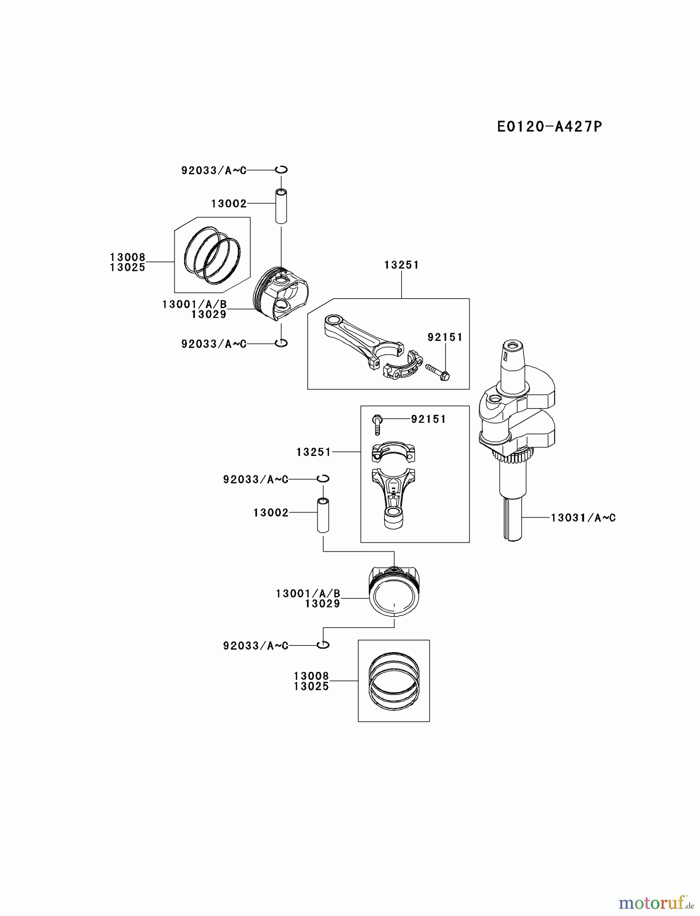  Kawasaki Motoren Motoren Vertikal FH641V - DS25 bis FS481V - BS13 FS481V-BS08 - Kawasaki FS481V 4-Stroke Engine PISTON/CRANKSHAFT