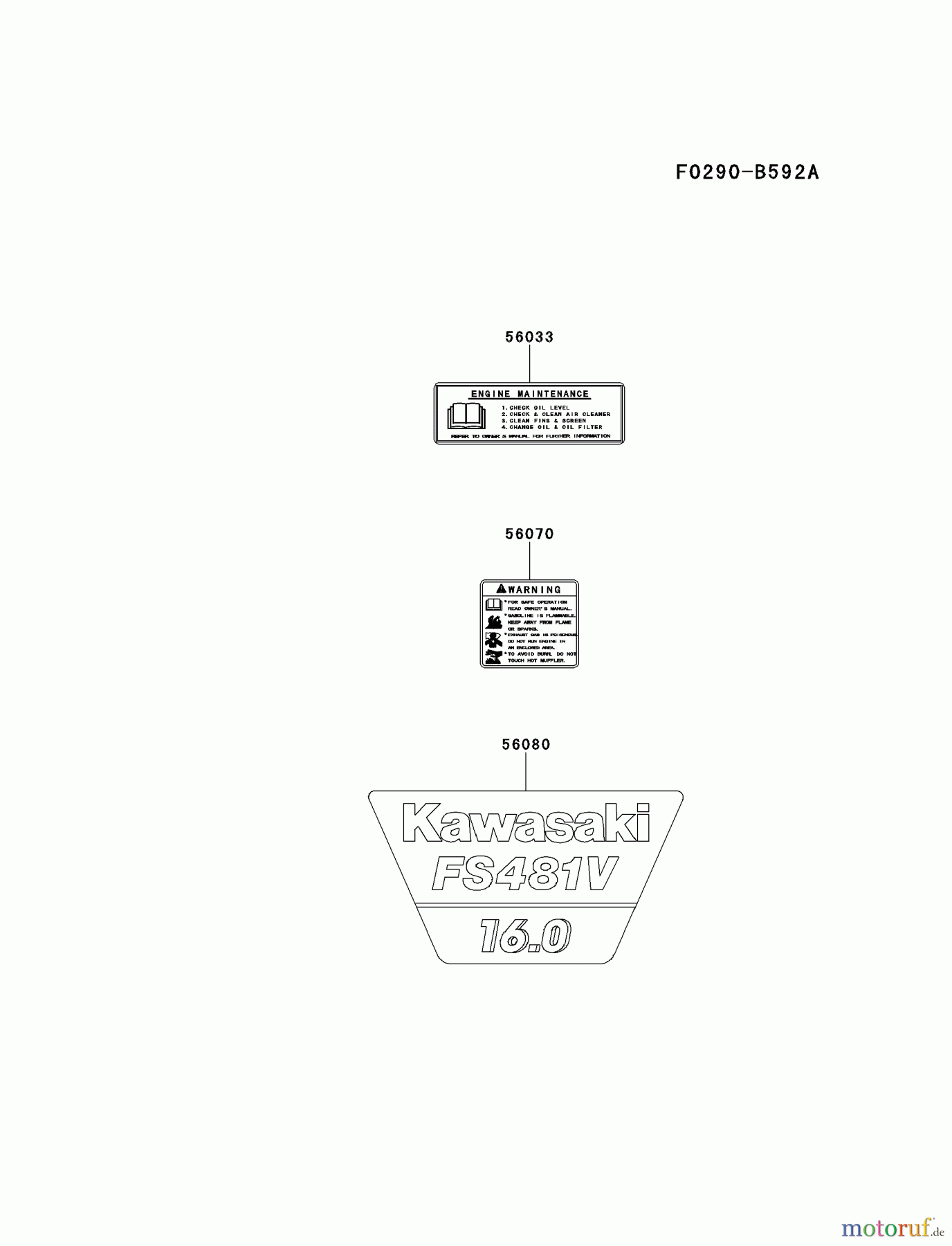  Kawasaki Motoren Motoren Vertikal FH641V - DS25 bis FS481V - BS13 FS481V-BS11 - Kawasaki FS481V 4-Stroke Engine LABEL