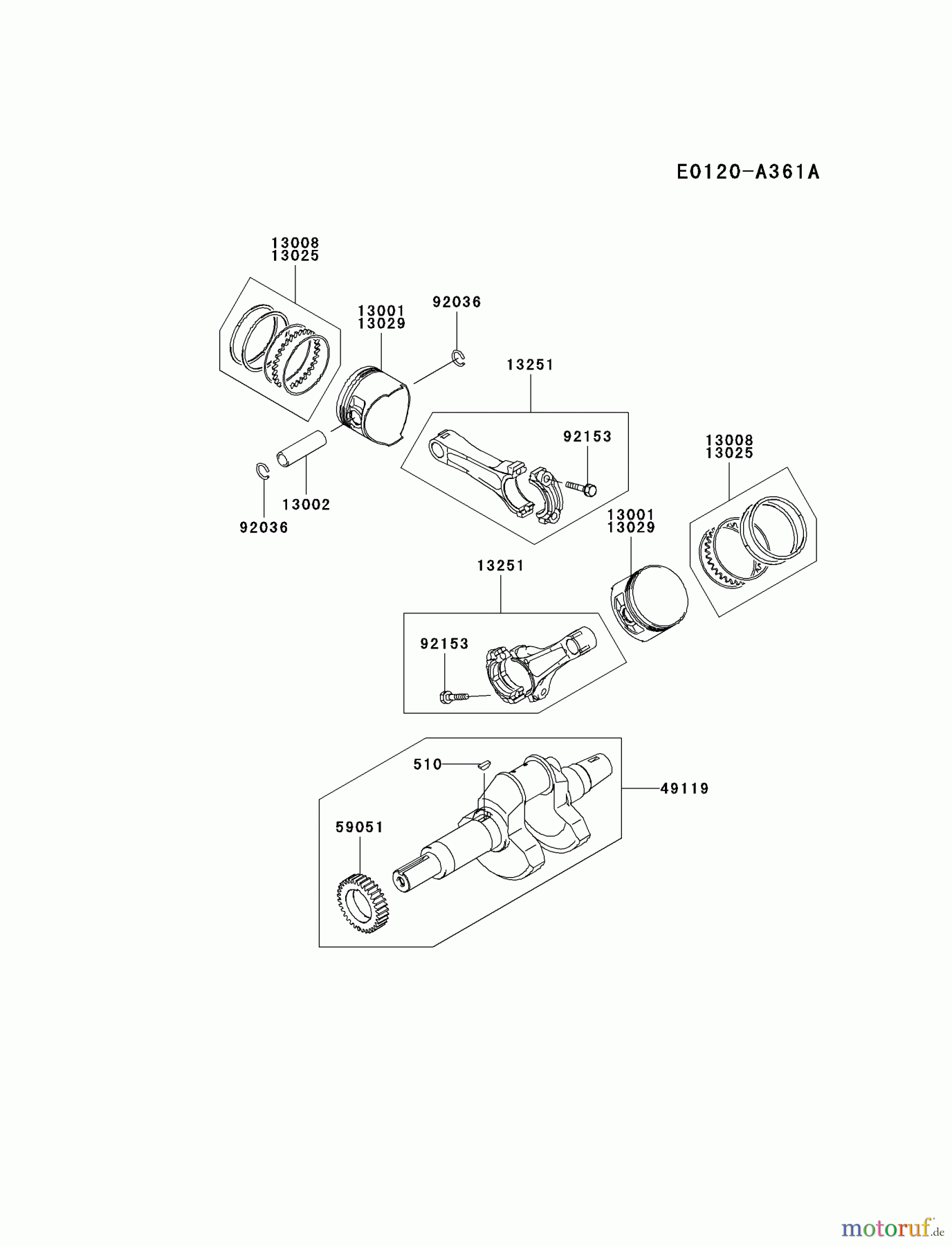  Kawasaki Motoren Motoren, Horizontal FD791D-AS07 - Kawasaki FD791D 4-Stroke Engine PISTON/CRANKSHAFT