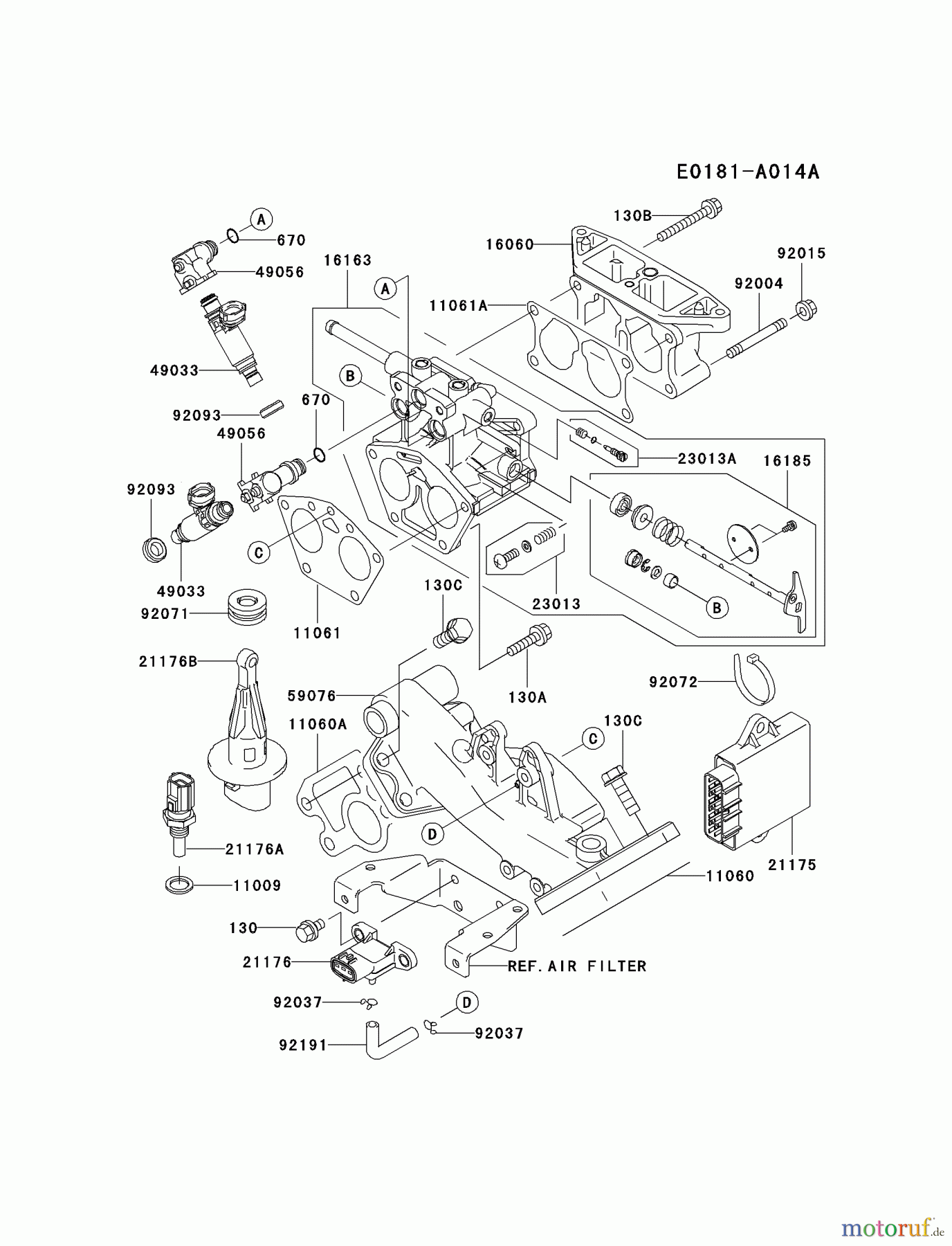  Kawasaki Motoren Motoren, Horizontal FD791D-AS07 - Kawasaki FD791D 4-Stroke Engine THROTTLE-EQUIPMENT