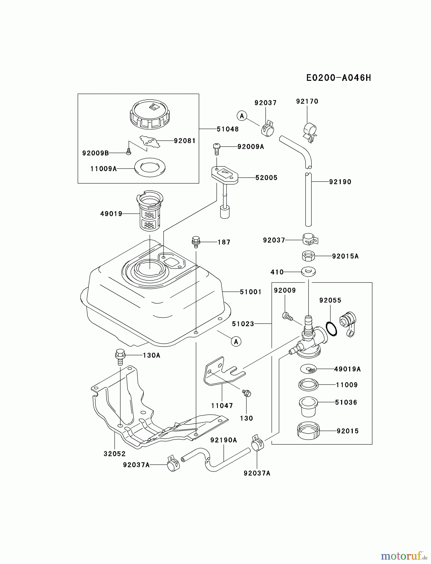  Kawasaki Motoren Motoren, Horizontal FE120D-AS03 - Kawasaki FE120D 4-Stroke Engine FUEL-TANK/FUEL-VALVE