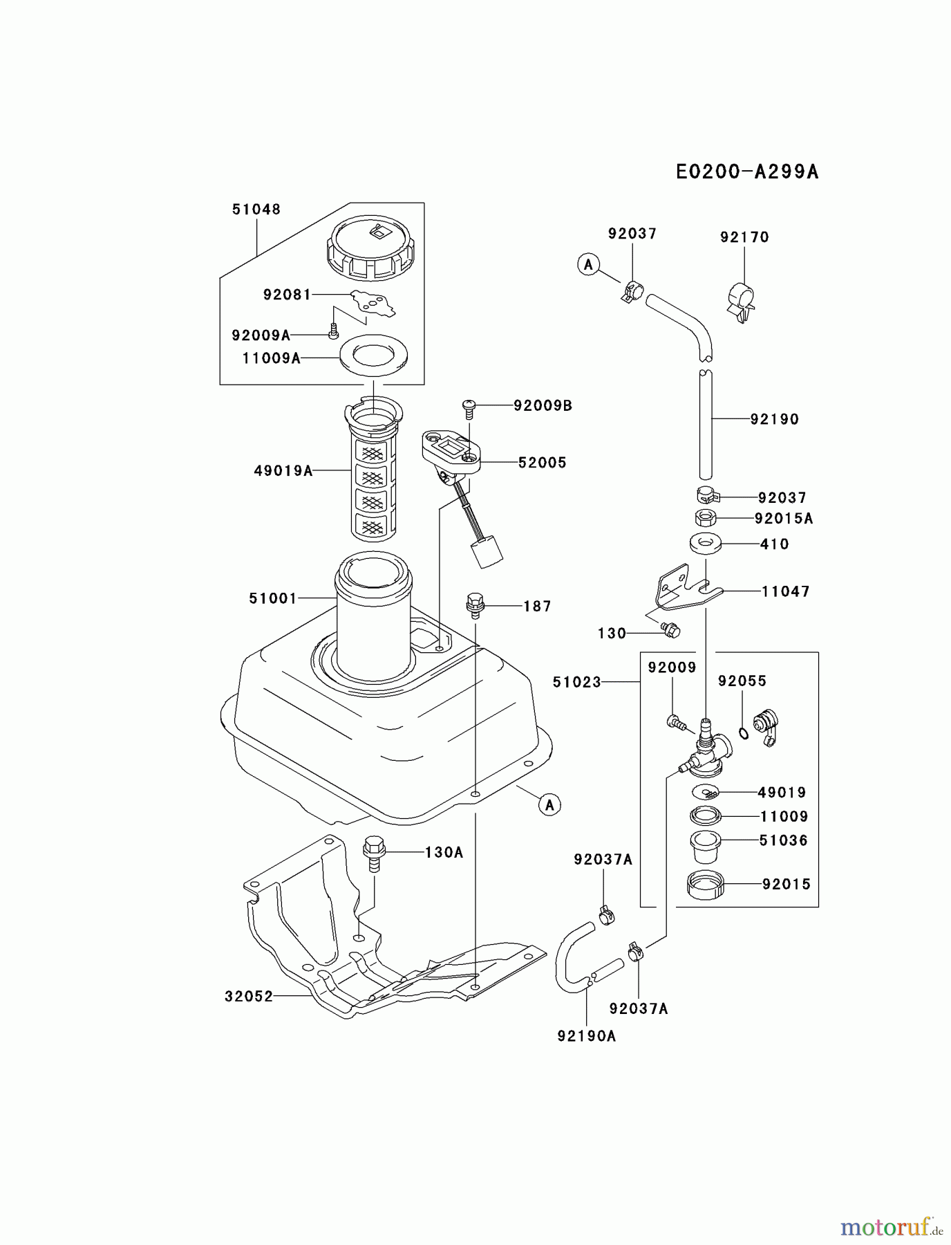  Kawasaki Motoren Motoren, Horizontal FE120D-AS05 - Kawasaki FE120D 4-Stroke Engine FUEL-TANK/FUEL-VALVE