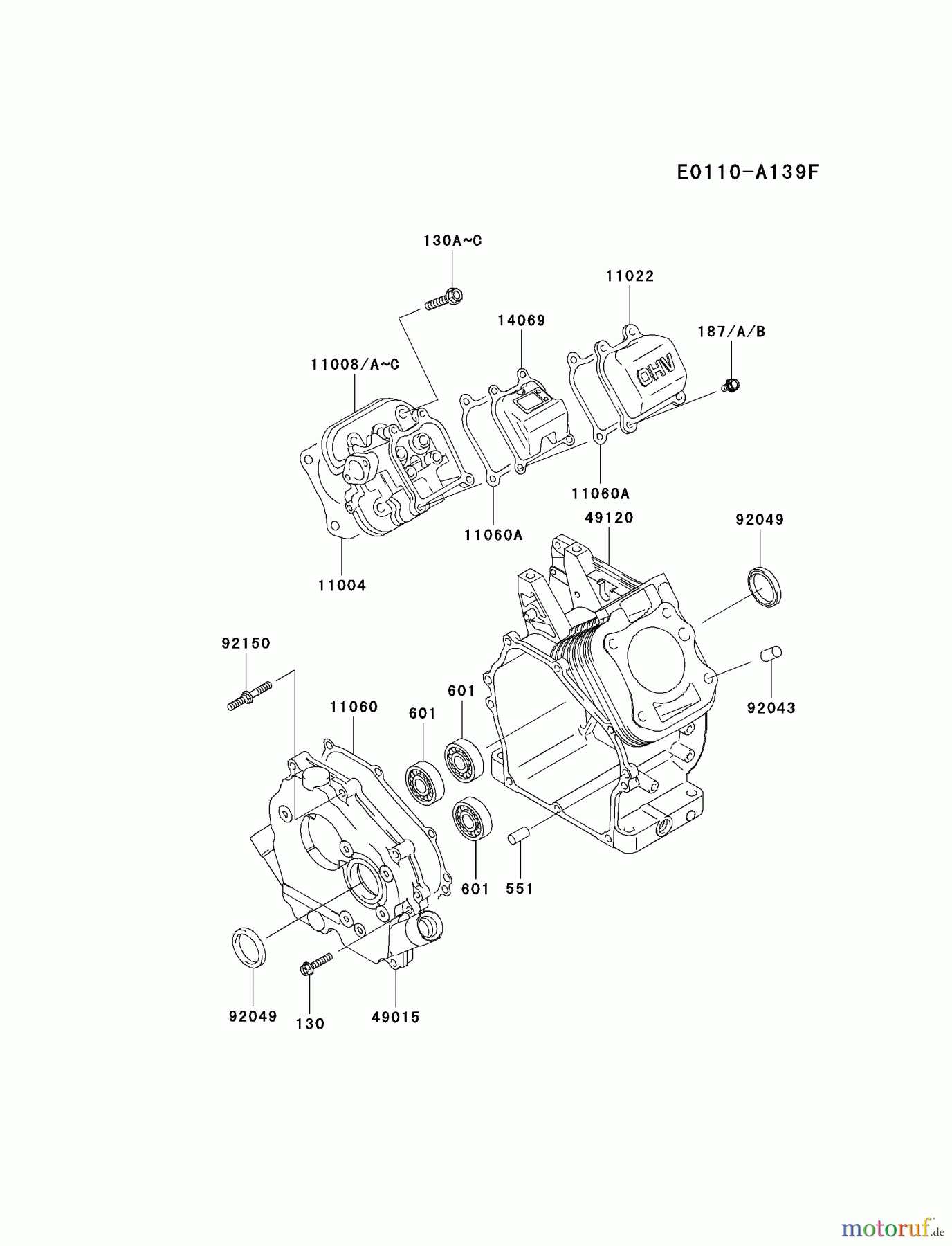  Kawasaki Motoren Motoren, Horizontal FE120G-NS00 - Kawasaki FE120G 4-Stroke Engine CYLINDER/CRANKCASE