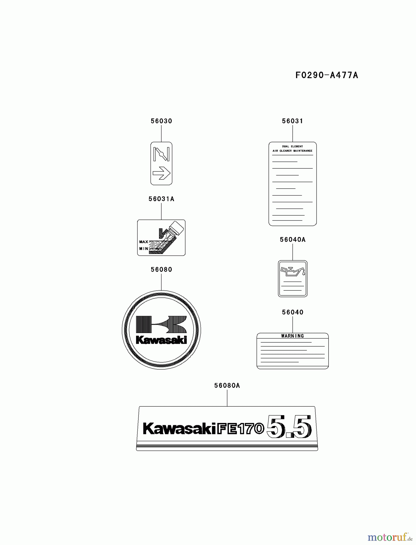  Kawasaki Motoren Motoren, Horizontal FE170D-AS03 - Kawasaki FE170D 4-Stroke Engine LABEL