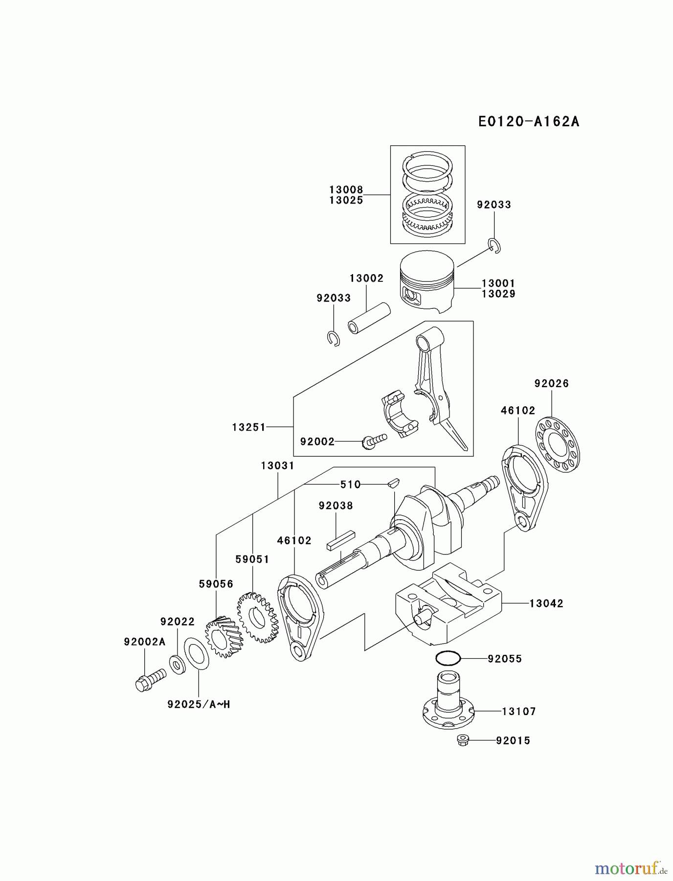  Kawasaki Motoren Motoren, Horizontal FE250D-AS07 - Kawasaki FE250D 4-Stroke Engine PISTON/CRANKSHAFT