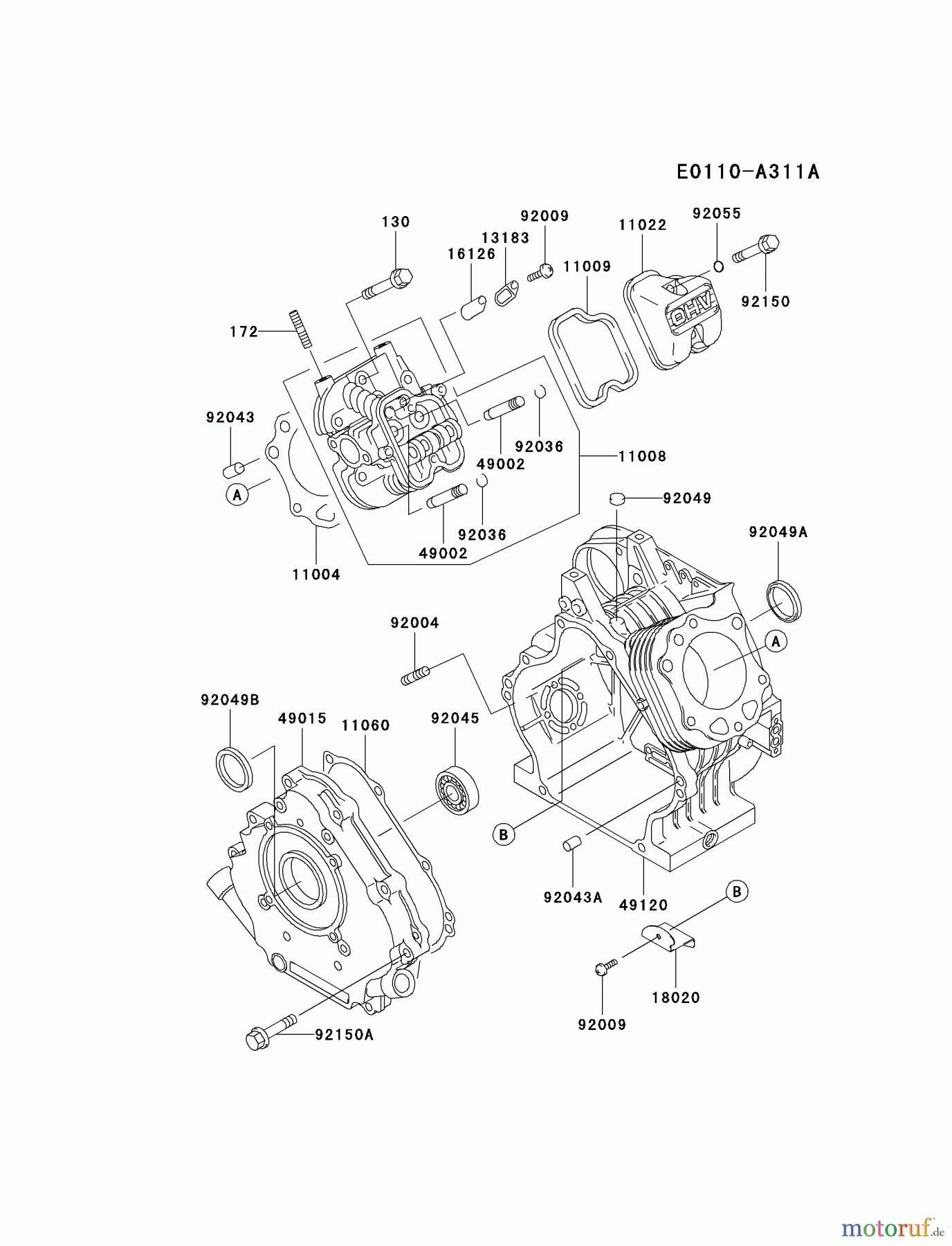  Kawasaki Motoren Motoren, Horizontal FE290D-AS24 - Kawasaki FE290D 4-Stroke Engine CYLINDER/CRANKCASE