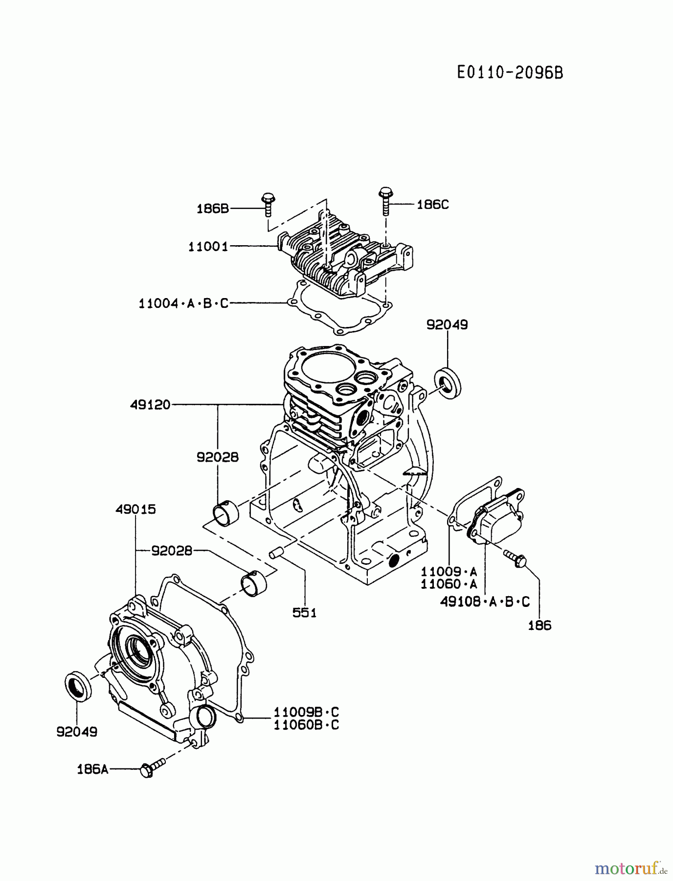  Kawasaki Motoren Motoren, Horizontal FA076D-BS09 - Kawasaki FA076D 4-Stroke Engine CYLINDER/CRANKCASE