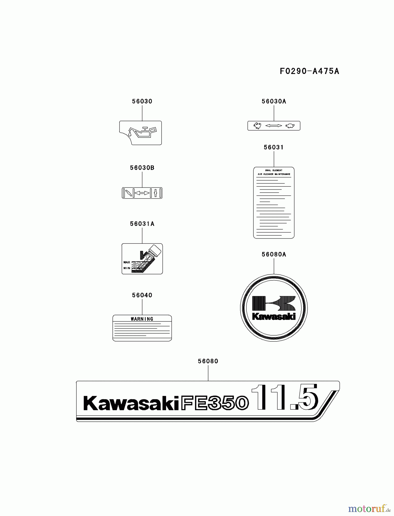  Kawasaki Motoren Motoren, Horizontal FE350D-AS09 - Kawasaki FE350D 4-Stroke Engine LABEL