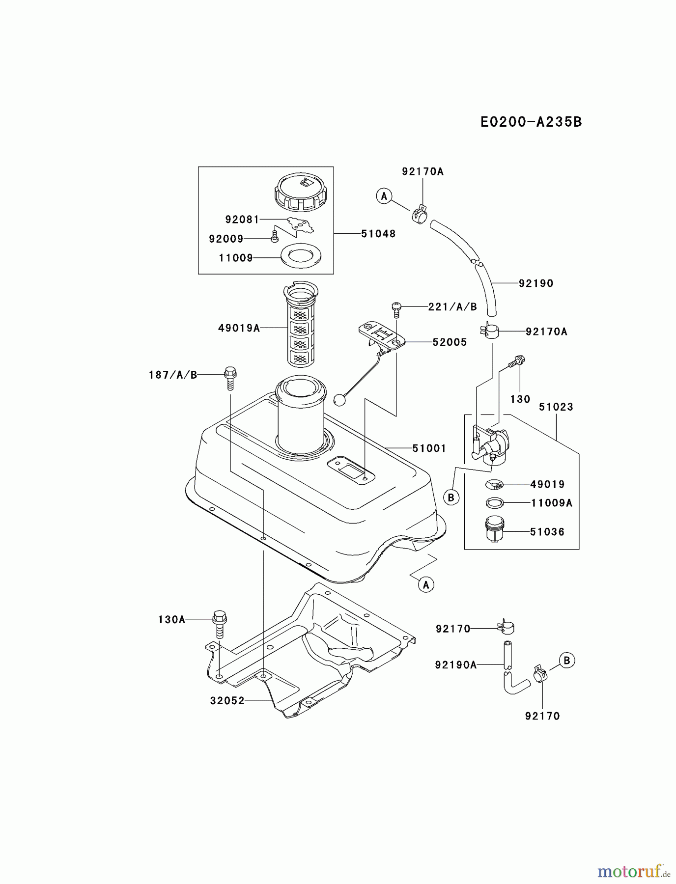  Kawasaki Motoren Motoren, Horizontal FE350D-AS18 - Kawasaki FE350D 4-Stroke Engine FUEL-TANK/FUEL-VALVE