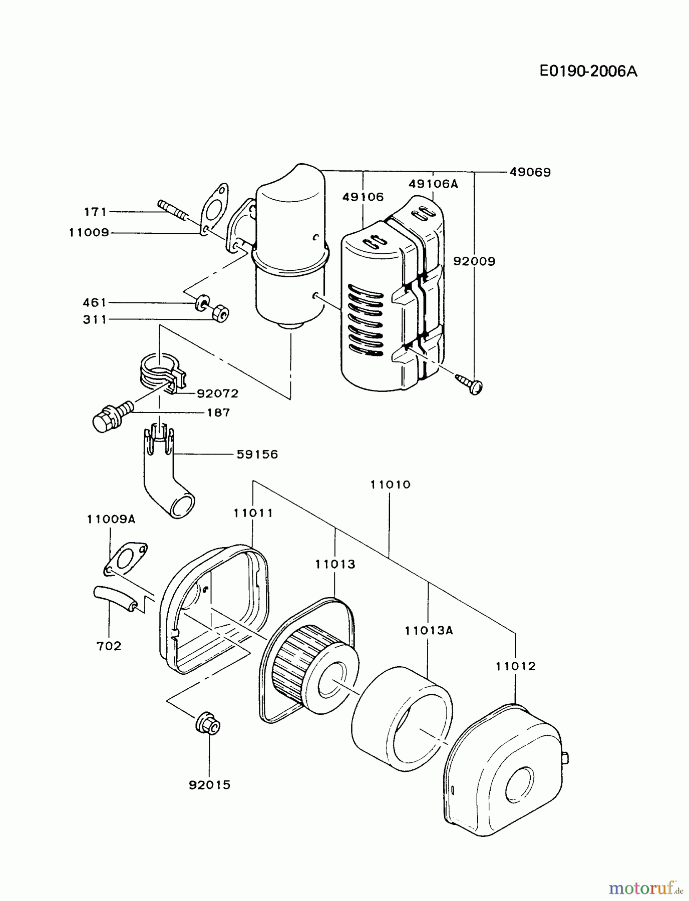  Kawasaki Motoren Motoren, Horizontal FG150D-AS02 - Kawasaki FG150D 4-Stroke Engine AIR-FILTER/MUFFLER