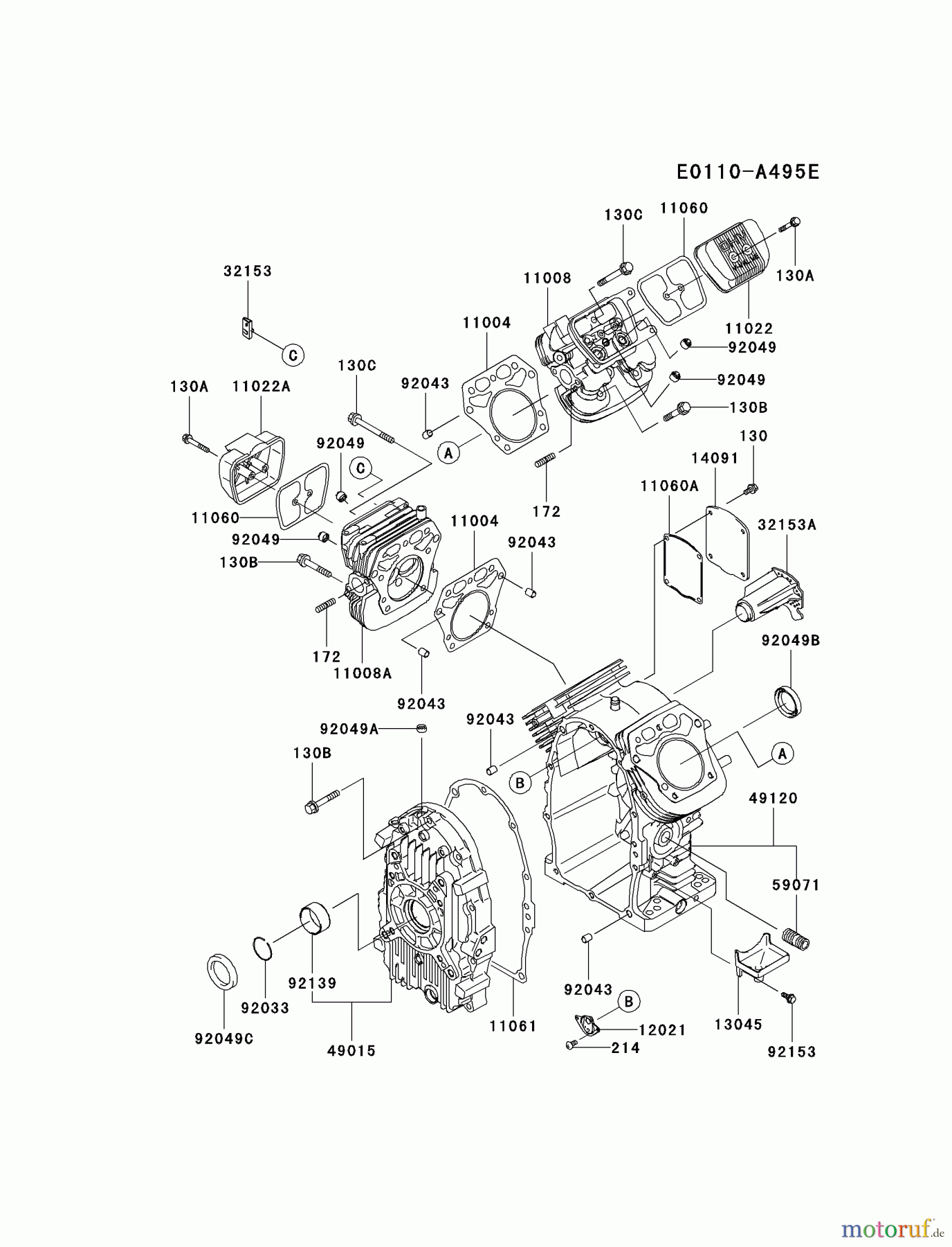  Kawasaki Motoren Motoren, Horizontal FH601D-AS06 - Kawasaki FH601D 4-Stroke Engine CYLINDER/CRANKCASE