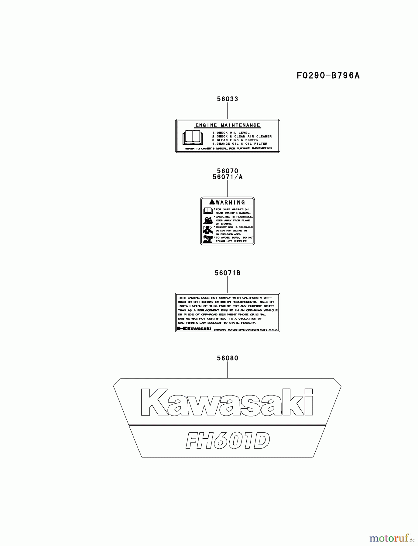  Kawasaki Motoren Motoren, Horizontal FH601D-DS01 - Kawasaki FH601D 4-Stroke Engine LABEL