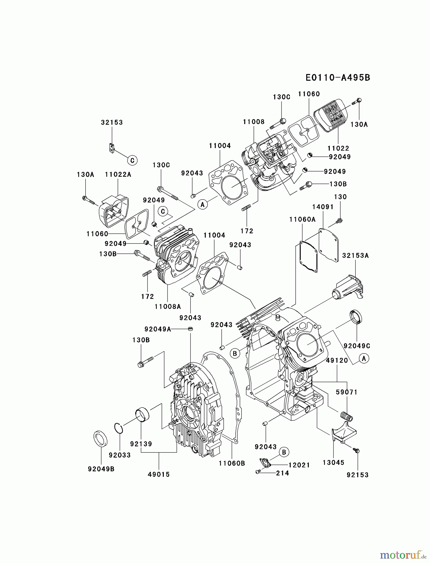  Kawasaki Motoren Motoren, Horizontal FH680D-BS08 - Kawasaki FH680D 4-Stroke Engine CYLINDER/CRANKCASE