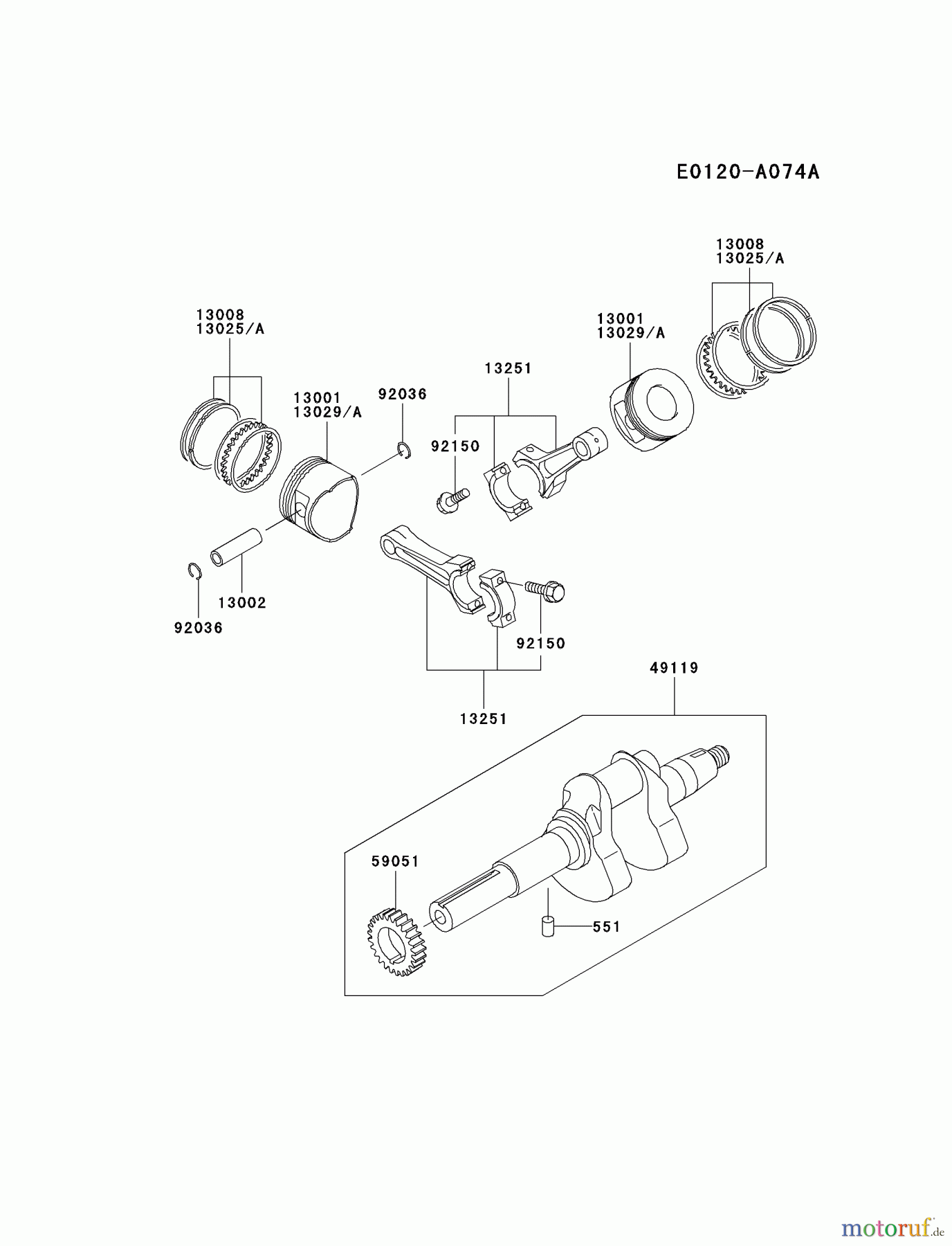  Kawasaki Motoren Motoren, Horizontal FD501D-AS01 - Kawasaki FD501D 4-Stroke Engine PISTON/CRANKSHAFT