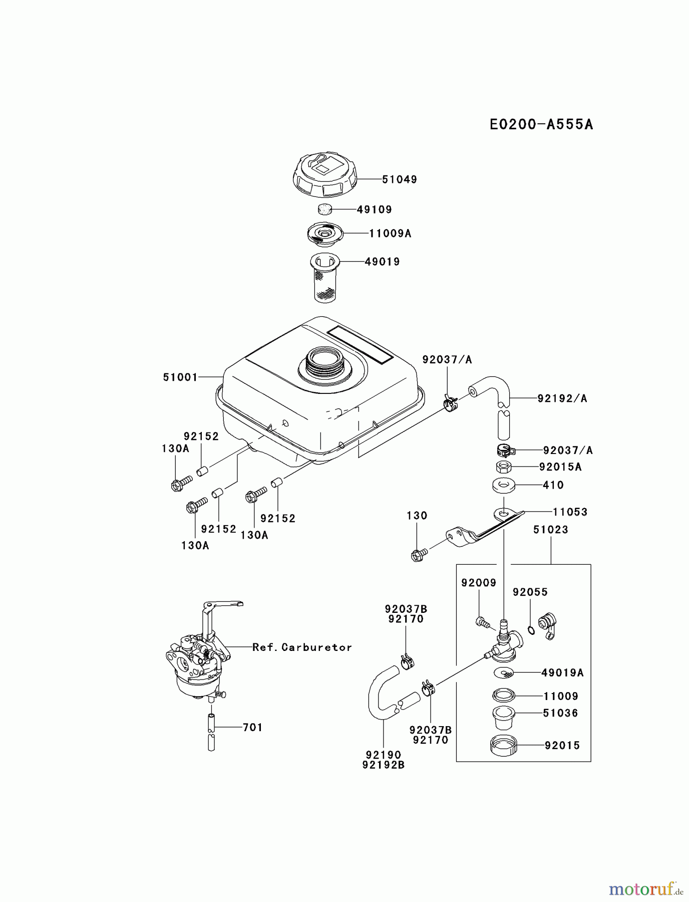  Kawasaki Motoren Motoren, Horizontal FJ100D-CS00 - Kawasaki FJ100D 4-Stroke Engine FUEL-TANK/FUEL-VALVE