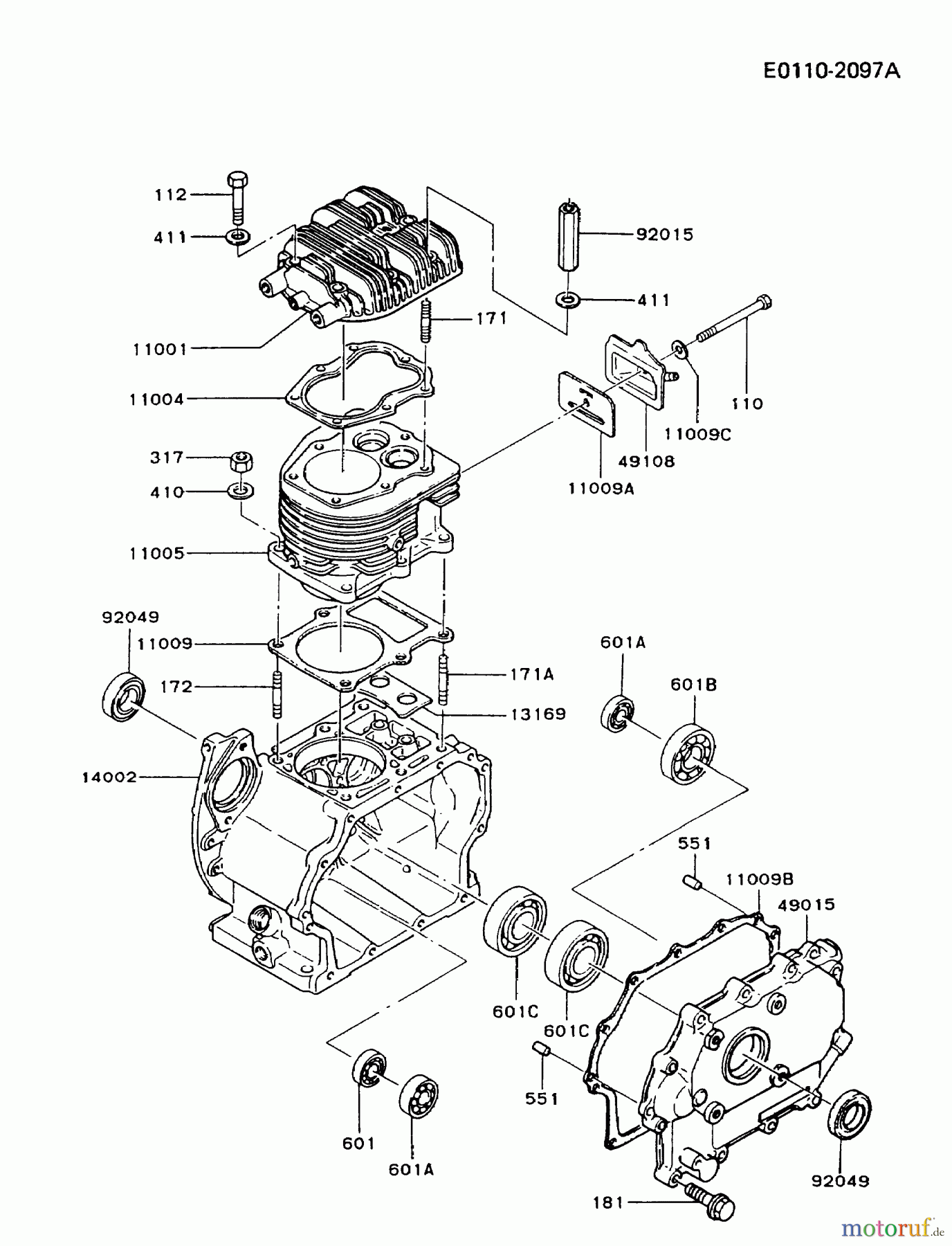  Kawasaki Motoren Motoren, Horizontal FZ340D-CS06 - Kawasaki FZ340D 4-Stroke Engine CYLINDER/CRANKCASE