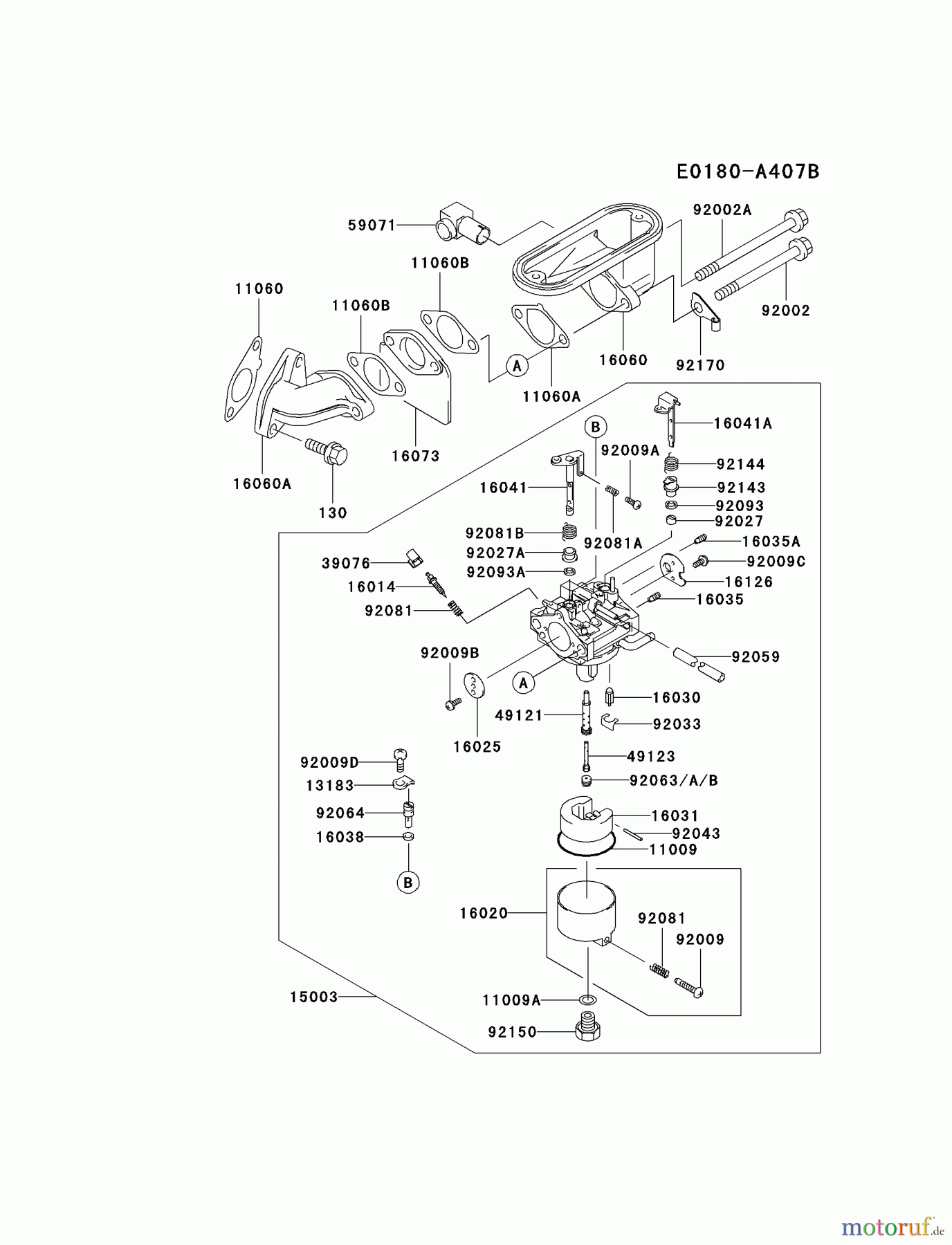  Kawasaki Motoren Motoren Vertikal FA210V - AS02 bis FH641V - DS24 FB460V-AS38 - Kawasaki FB460V 4-Stroke Engine CARBURETOR #1