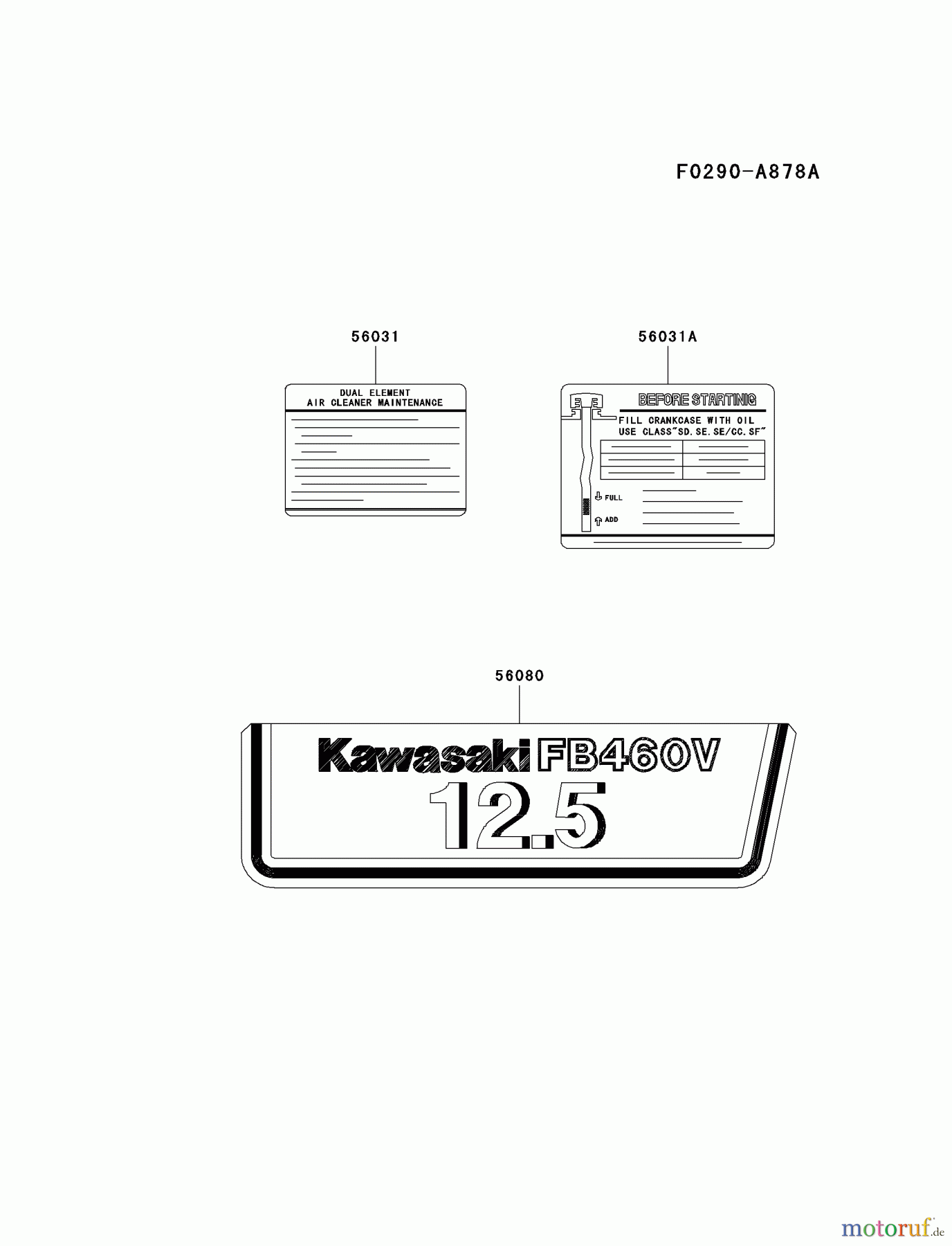  Kawasaki Motoren Motoren Vertikal FA210V - AS02 bis FH641V - DS24 FB460V-AS38 - Kawasaki FB460V 4-Stroke Engine LABEL