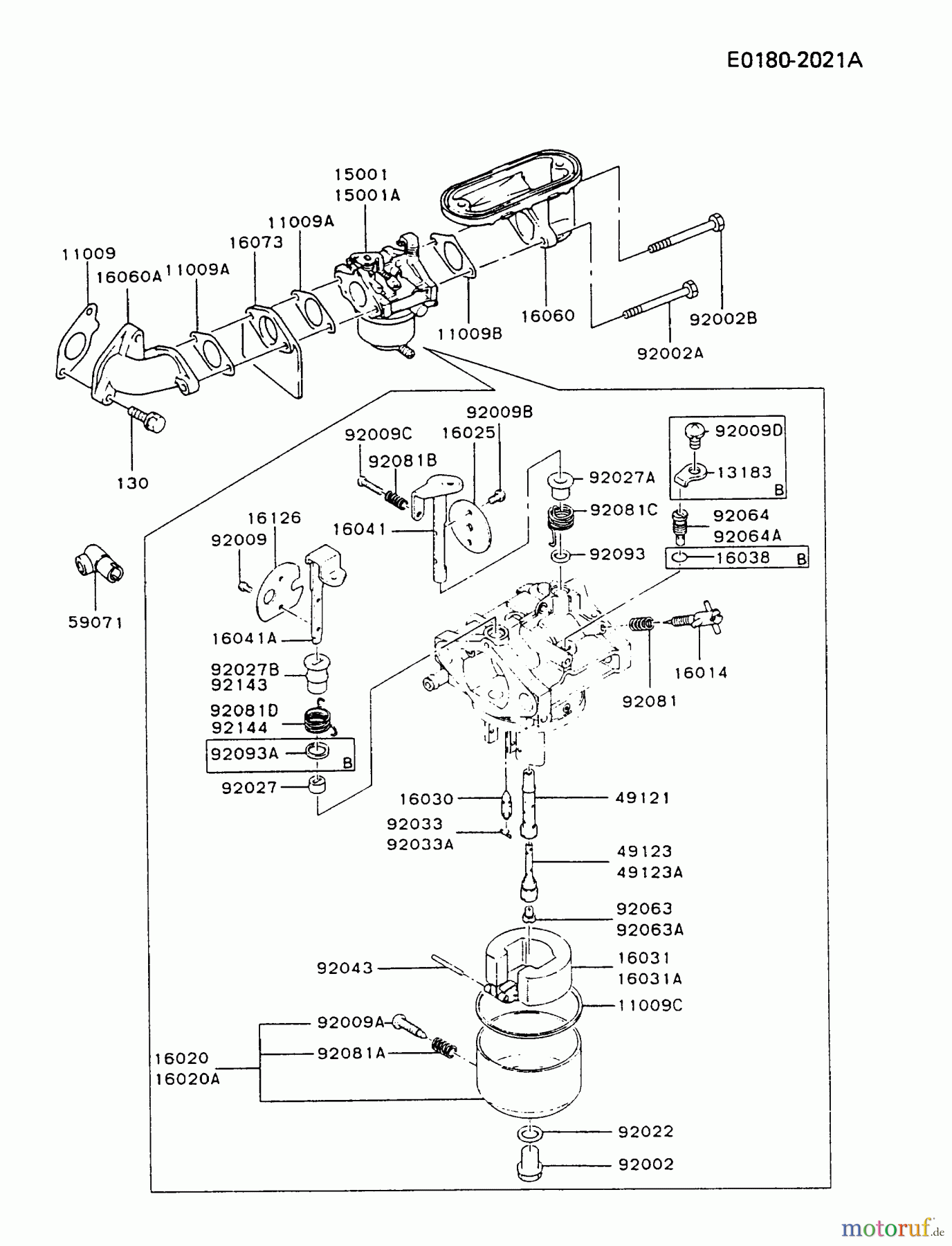  Kawasaki Motoren Motoren Vertikal FA210V - AS02 bis FH641V - DS24 FB460V-BS18 - Kawasaki FB460V 4-Stroke Engine CARBURETOR #1