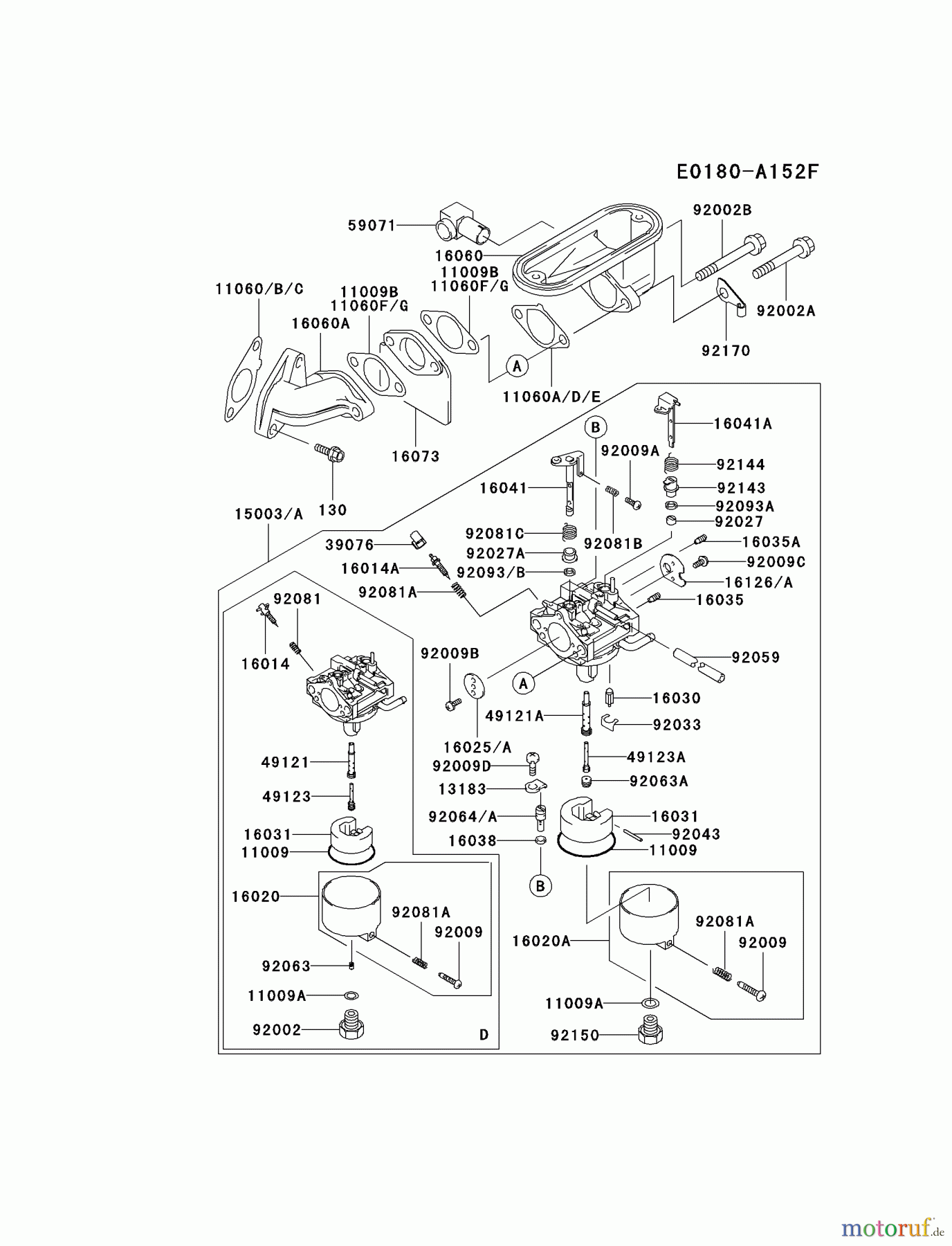  Kawasaki Motoren Motoren Vertikal FA210V - AS02 bis FH641V - DS24 FB460V-DS36 - Kawasaki FB460V 4-Stroke Engine CARBURETOR #1