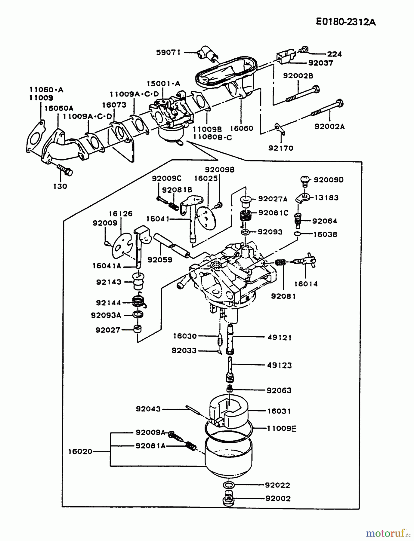  Kawasaki Motoren Motoren Vertikal FA210V - AS02 bis FH641V - DS24 FB460V-FS08 - Kawasaki FB460V 4-Stroke Engine CARBURETOR #1