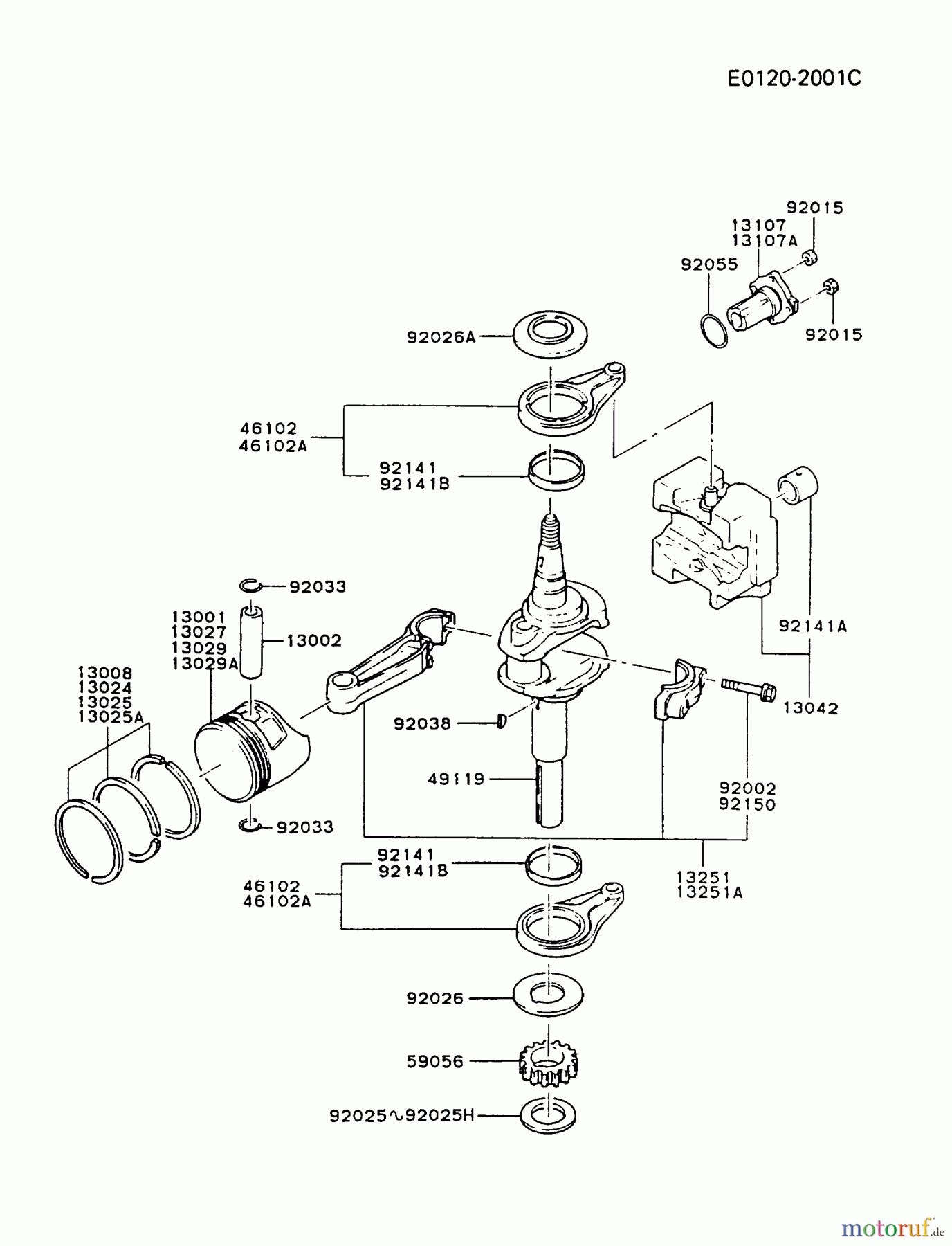  Kawasaki Motoren Motoren Vertikal FA210V - AS02 bis FH641V - DS24 FB460V-FS07 - Kawasaki FB460V 4-Stroke Engine PISTON/CRANKSHAFT