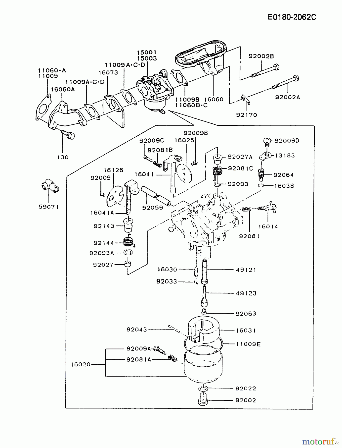  Kawasaki Motoren Motoren Vertikal FA210V - AS02 bis FH641V - DS24 FB460V-CS14 - Kawasaki FB460V 4-Stroke Engine CARBURETOR #2