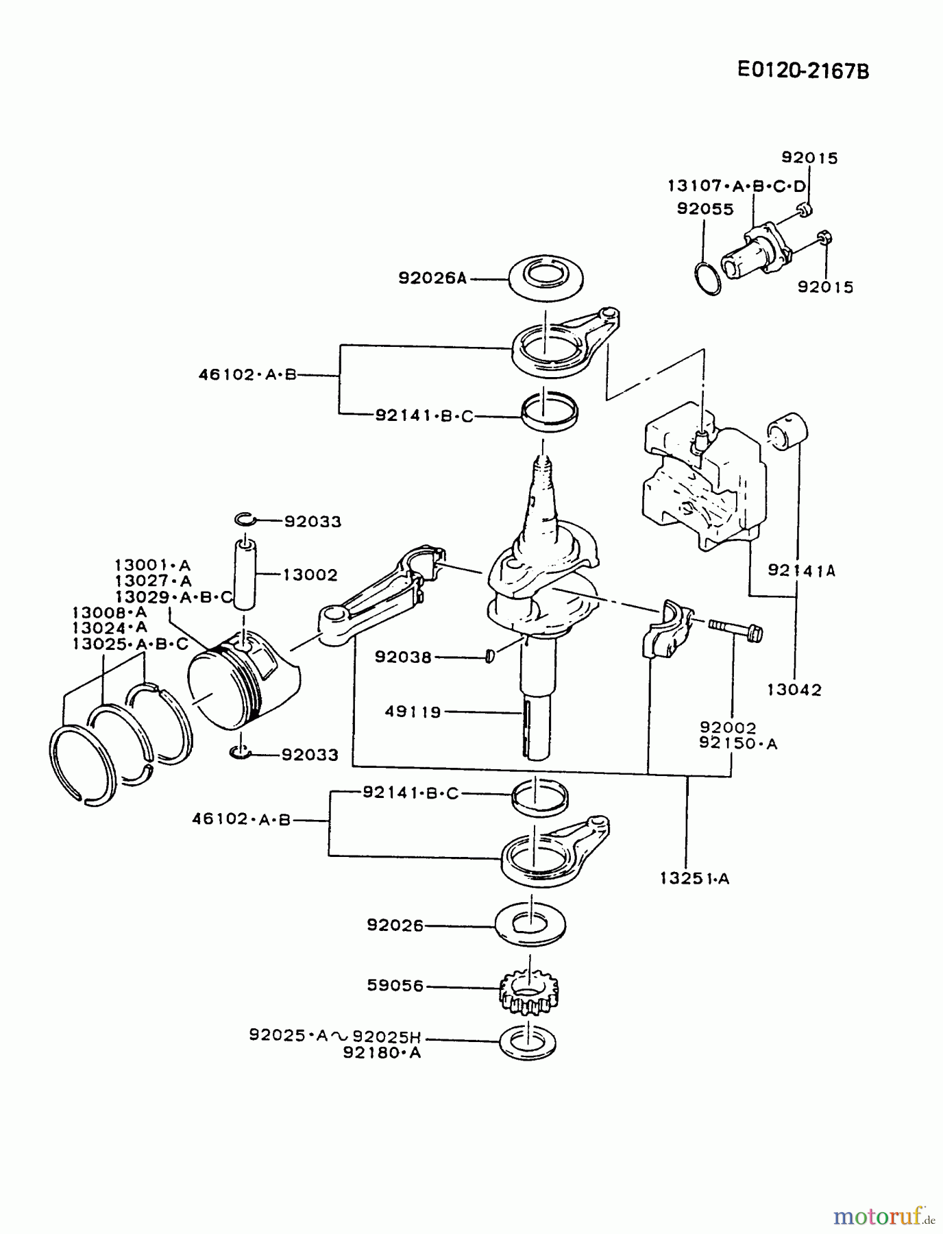  Kawasaki Motoren Motoren Vertikal FA210V - AS02 bis FH641V - DS24 FB460V-CS14 - Kawasaki FB460V 4-Stroke Engine PISTON/CRANKSHAFT #1