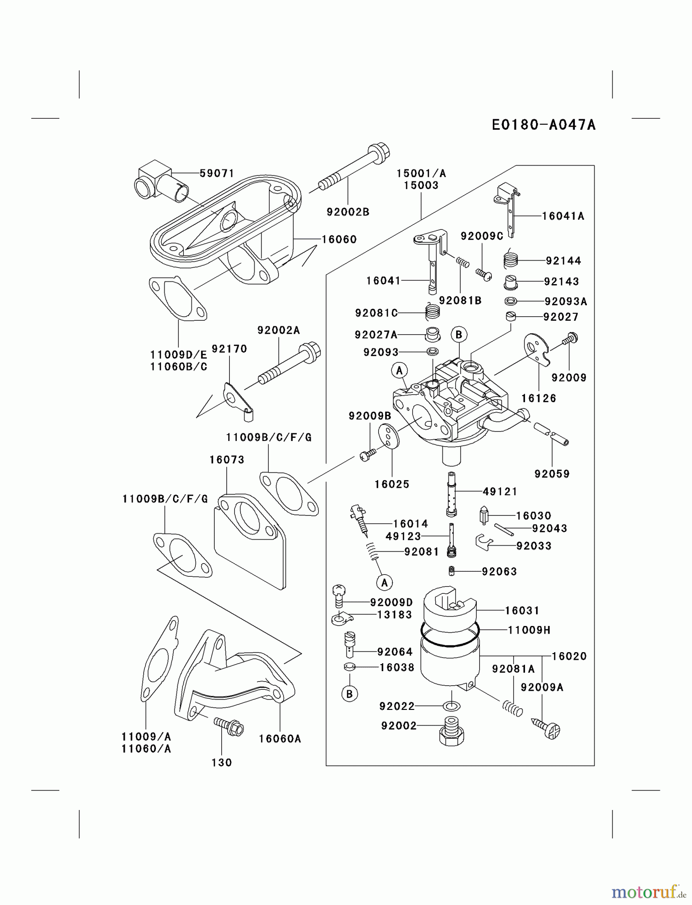  Kawasaki Motoren Motoren Vertikal FA210V - AS02 bis FH641V - DS24 FB460V-KS01 - Kawasaki FB460V 4-Stroke Engine CARBURETOR #2