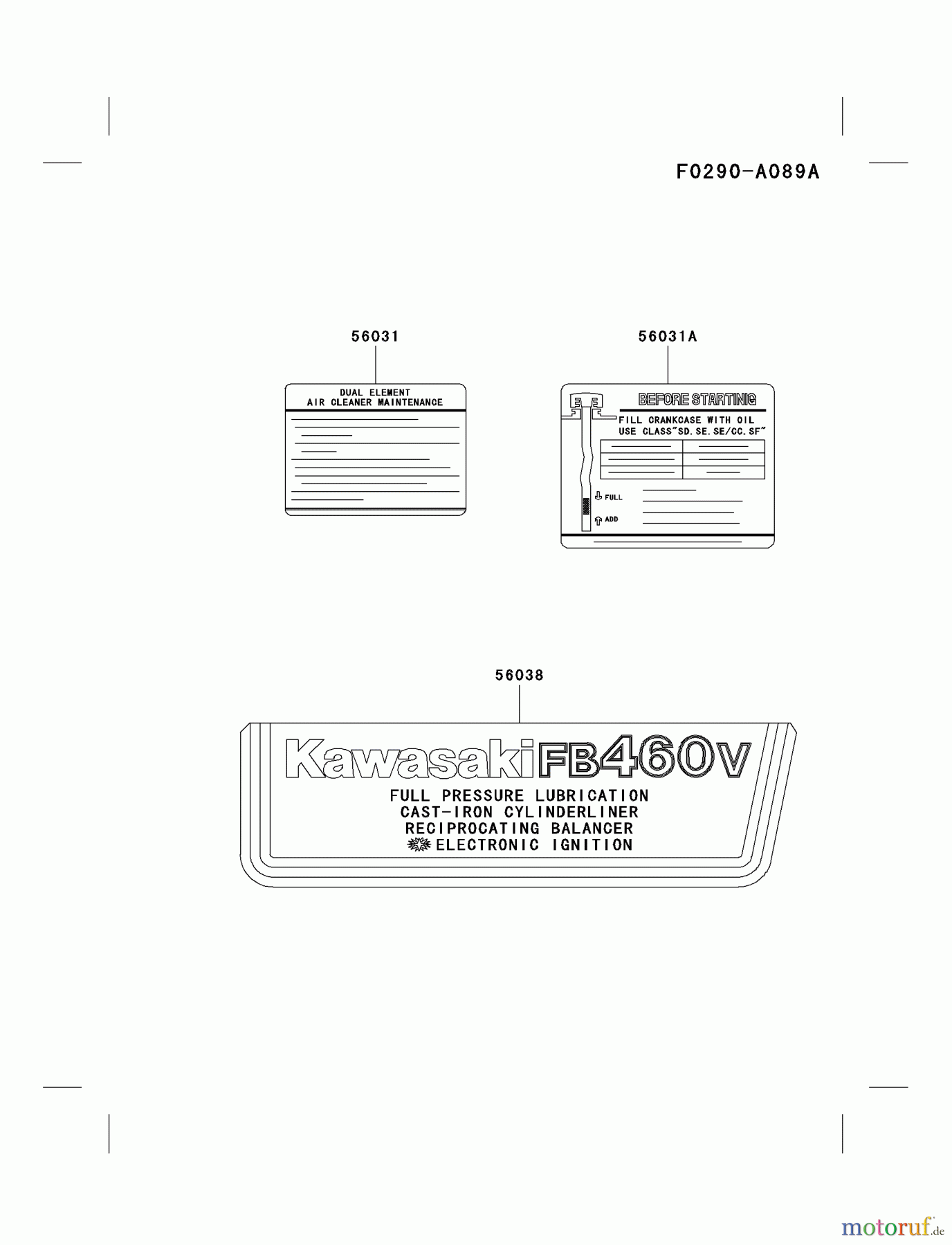  Kawasaki Motoren Motoren Vertikal FA210V - AS02 bis FH641V - DS24 FB460V-AS36 - Kawasaki FB460V 4-Stroke Engine LABEL