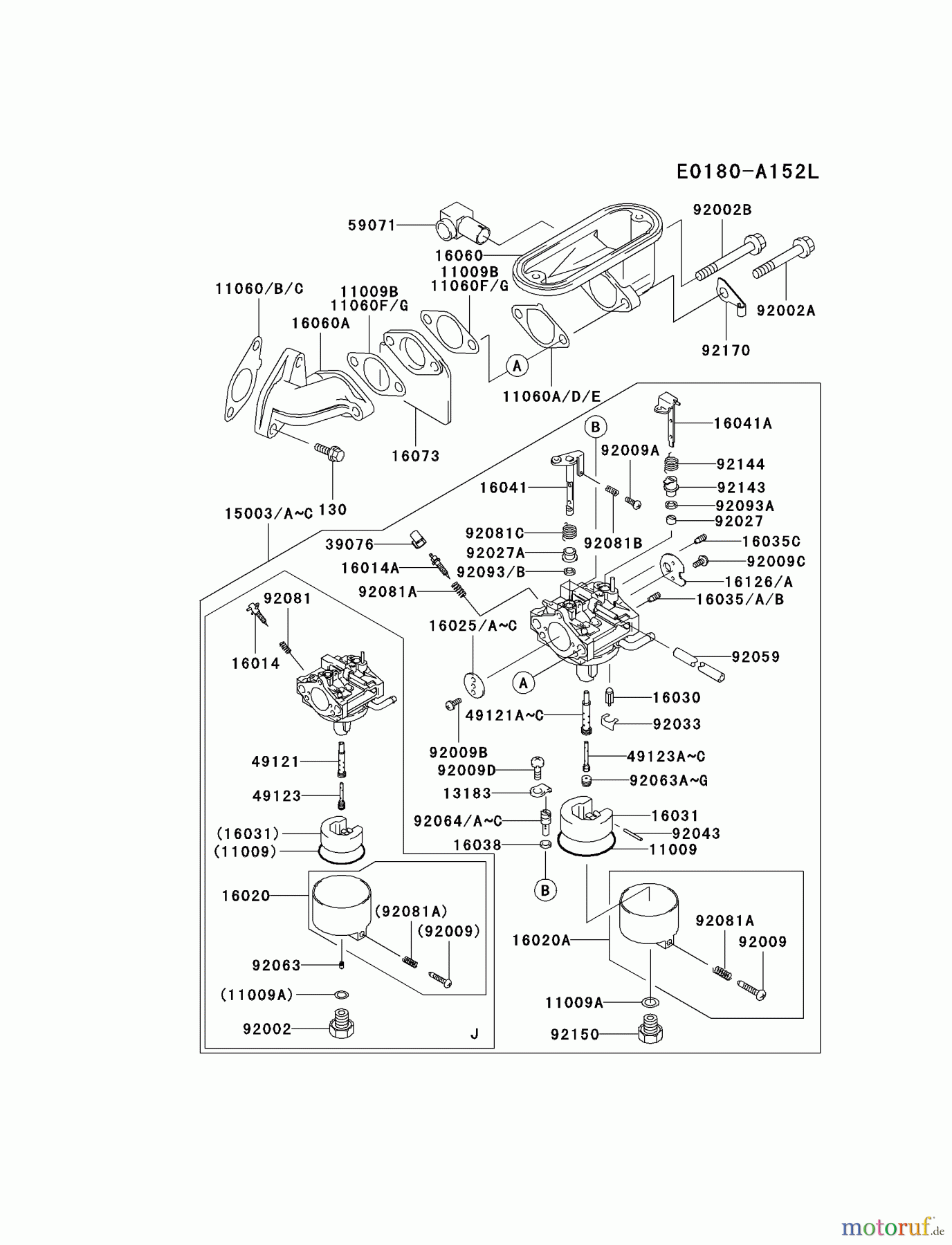  Kawasaki Motoren Motoren Vertikal FA210V - AS02 bis FH641V - DS24 FB460V-MS08 - Kawasaki FB460V 4-Stroke Engine CARBURETOR #2