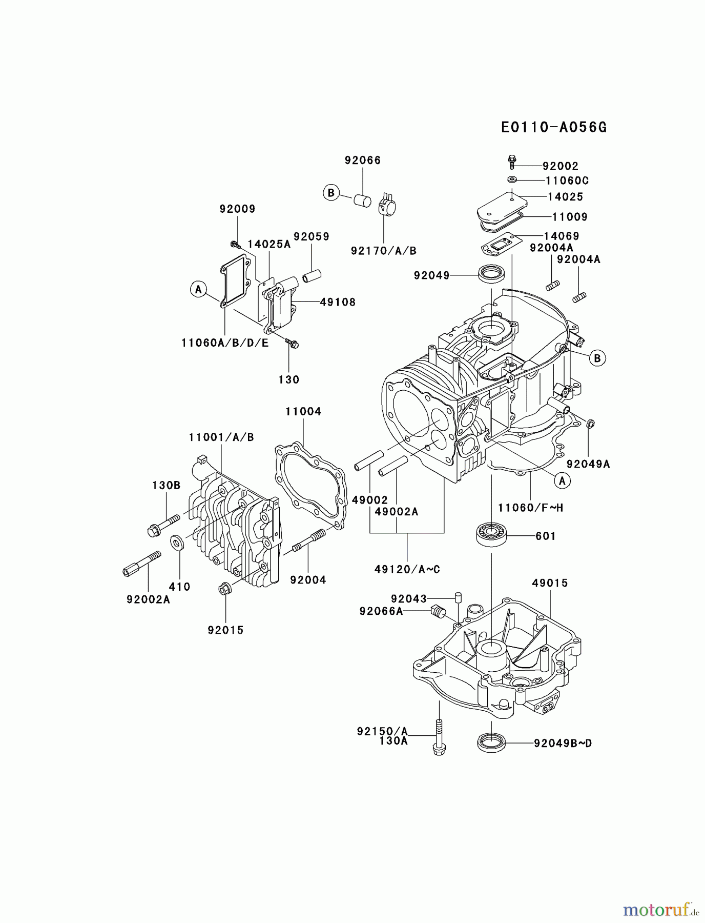  Kawasaki Motoren Motoren Vertikal FA210V - AS02 bis FH641V - DS24 FB460V-KS08 - Kawasaki FB460V 4-Stroke Engine CYLINDER/CRANKCASE #2