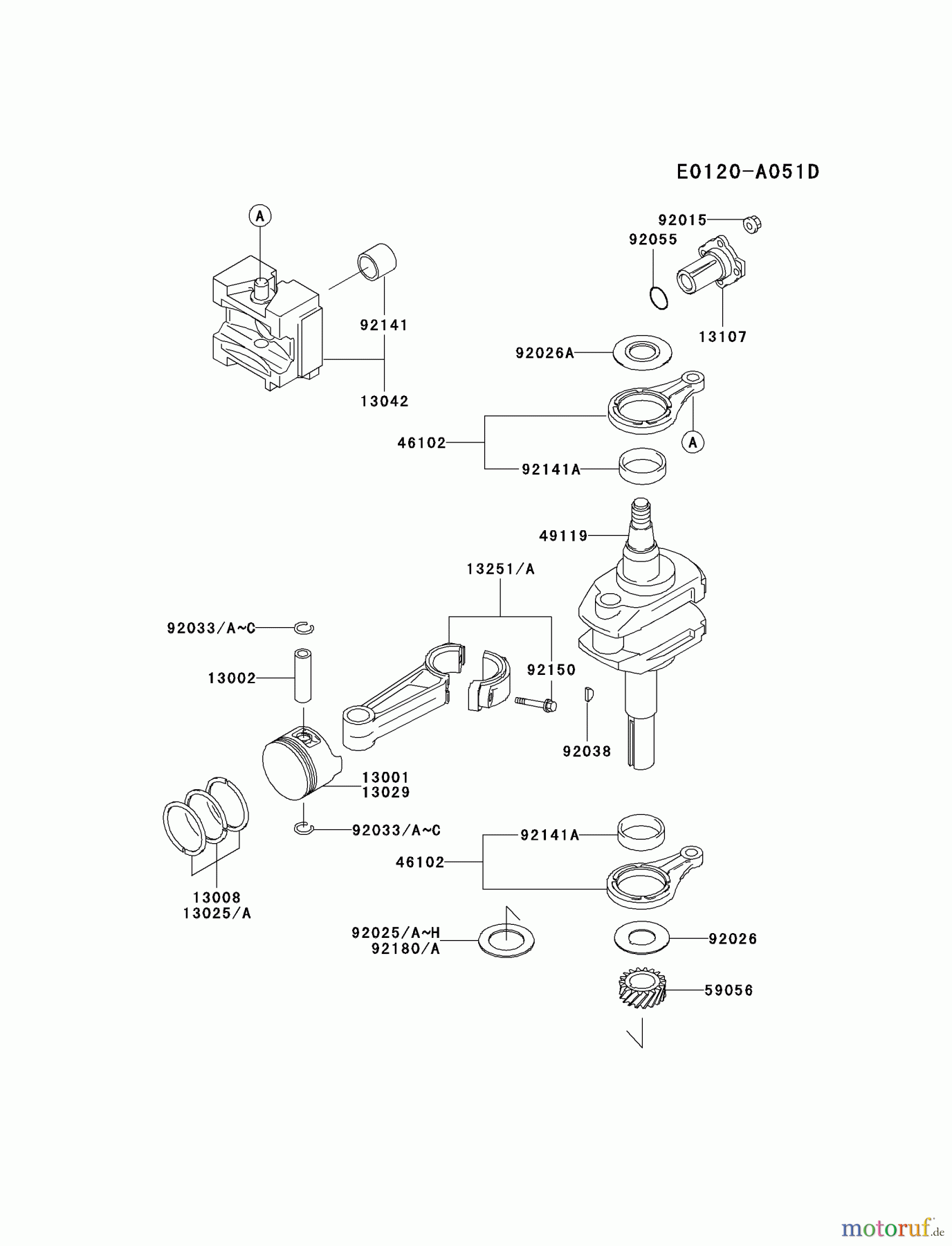  Kawasaki Motoren Motoren Vertikal FA210V - AS02 bis FH641V - DS24 FB460V-LS08 - Kawasaki FB460V 4-Stroke Engine PISTON/CRANKSHAFT