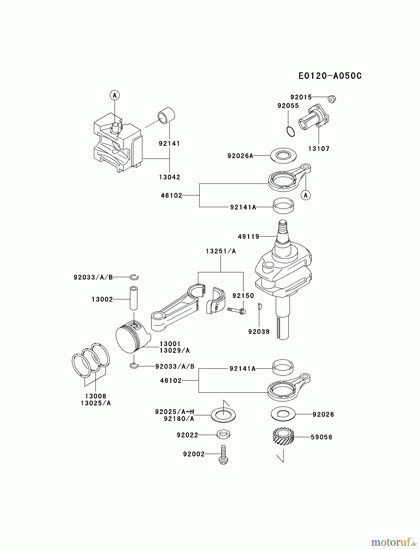  Kawasaki Motoren Motoren Vertikal FA210V - AS02 bis FH641V - DS24 FB460V-RS01 - Kawasaki FB460V 4-Stroke Engine PISTON/CRANKSHAFT