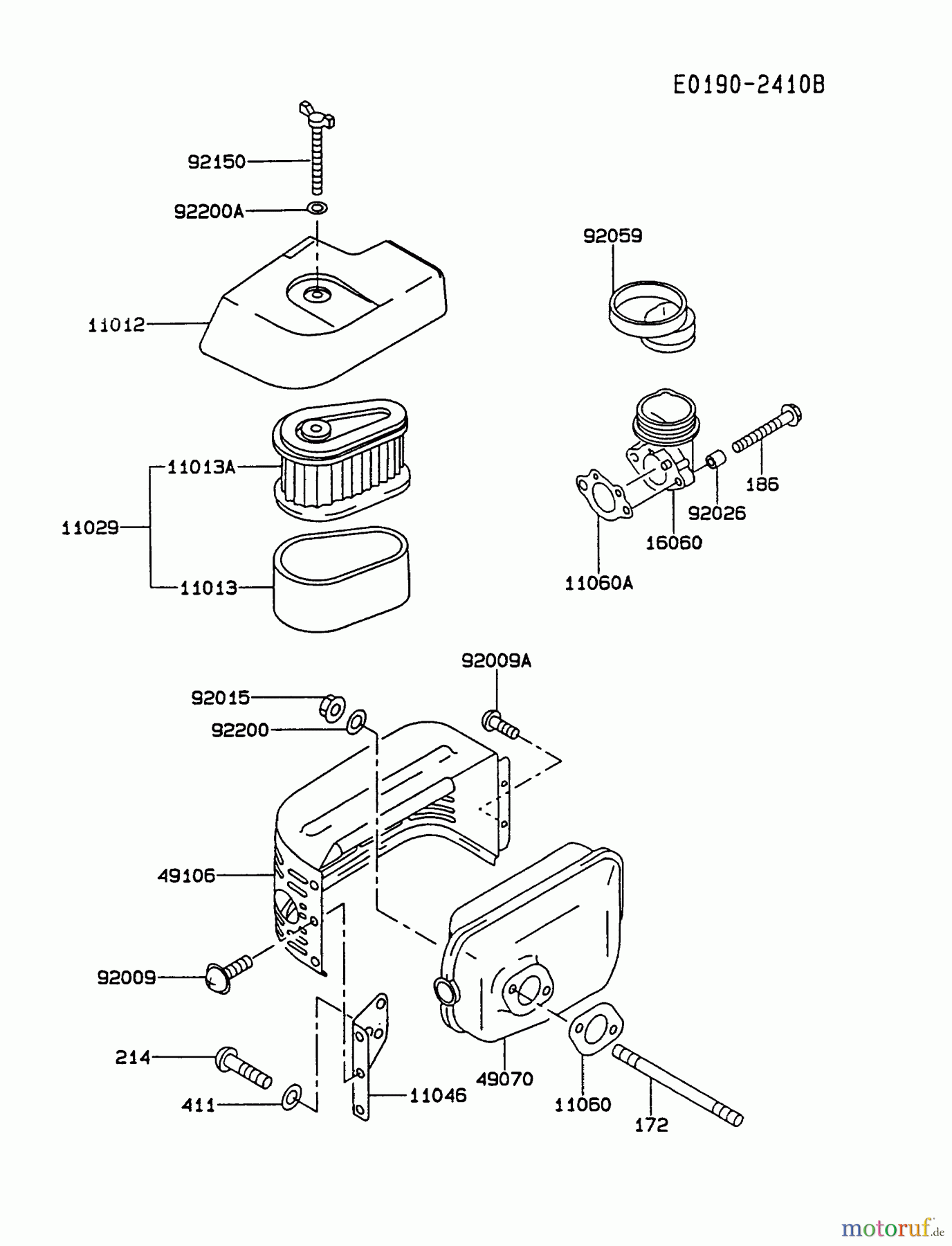  Kawasaki Motoren Motoren Vertikal FA210V - AS02 bis FH641V - DS24 FC150V-ES08 - Kawasaki FC150V 4-Stroke Engine AIR-FILTER/MUFFLER