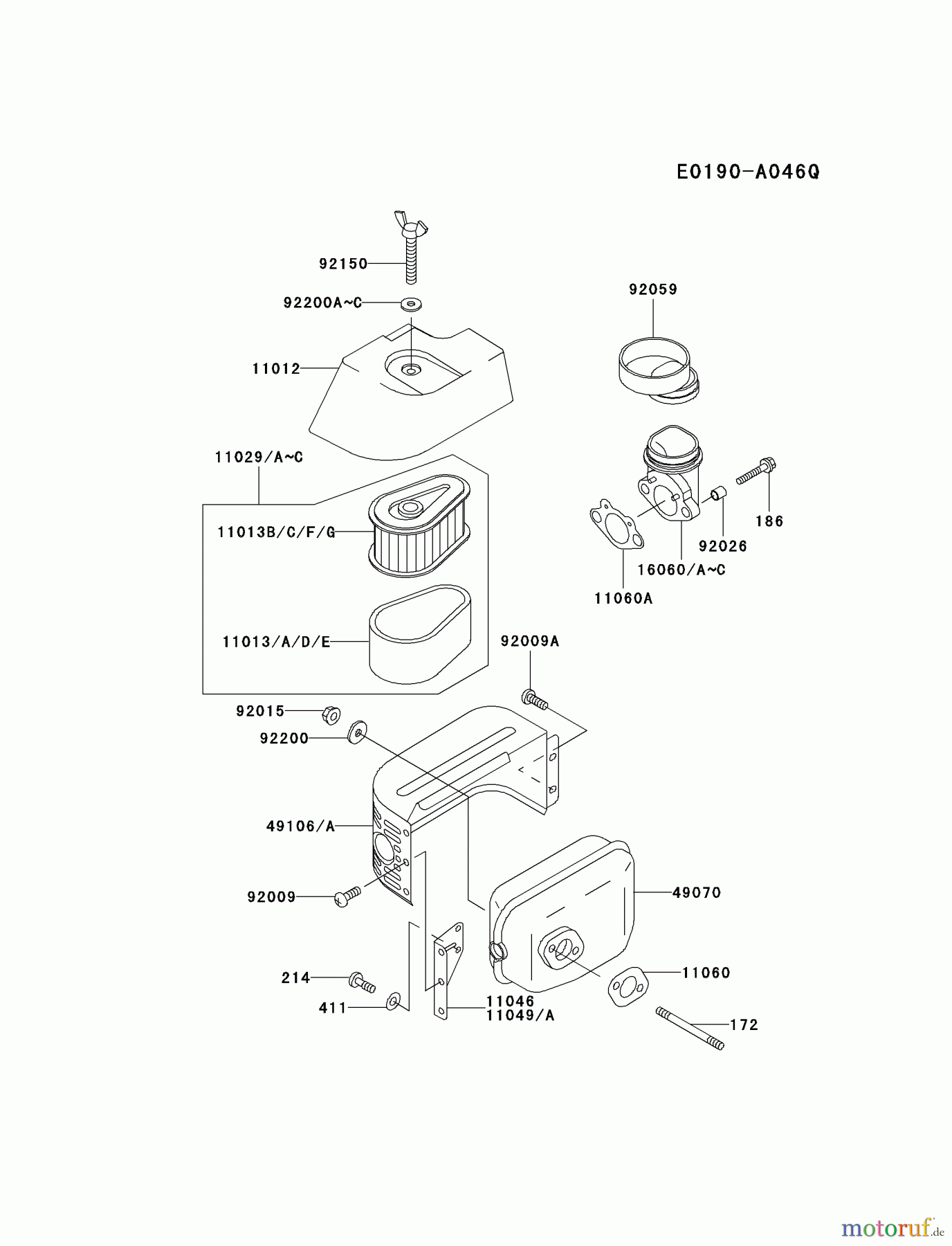  Kawasaki Motoren Motoren Vertikal FA210V - AS02 bis FH641V - DS24 FC150V-HS11 - Kawasaki FC150V 4-Stroke Engine AIR-FILTER/MUFFLER #1