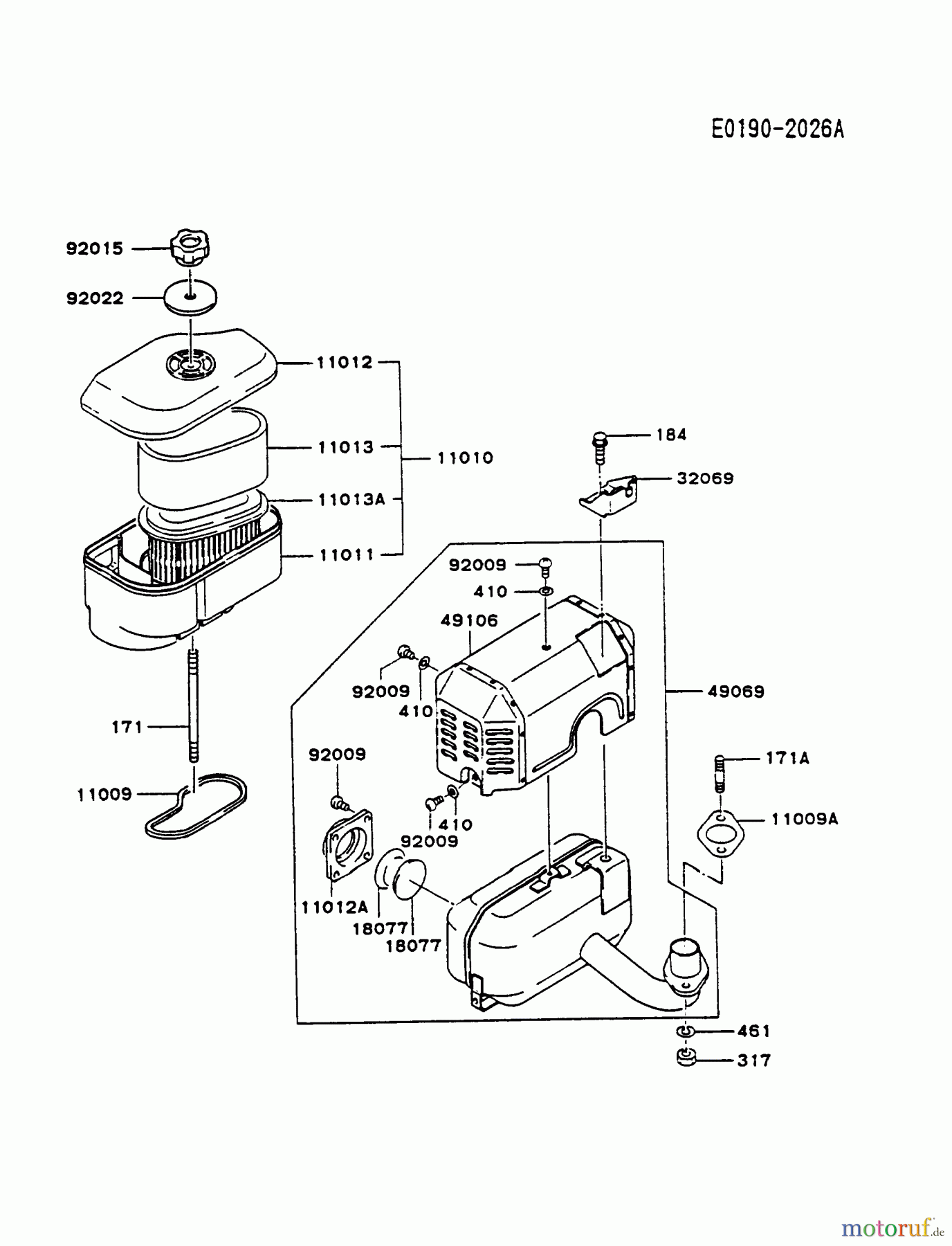  Kawasaki Motoren Motoren Vertikal FA210V - AS02 bis FH641V - DS24 FC290V-AS13 - Kawasaki FC290V 4-Stroke Engine AIR-FILTER/MUFFLER