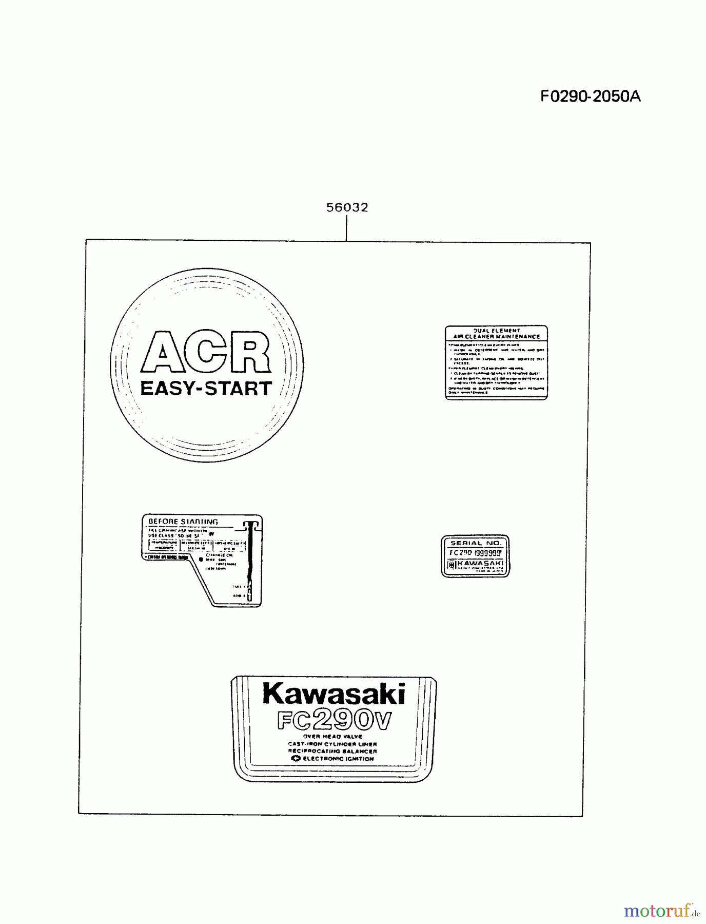  Kawasaki Motoren Motoren Vertikal FA210V - AS02 bis FH641V - DS24 FC290V-BS12 - Kawasaki FC290V 4-Stroke Engine LABEL